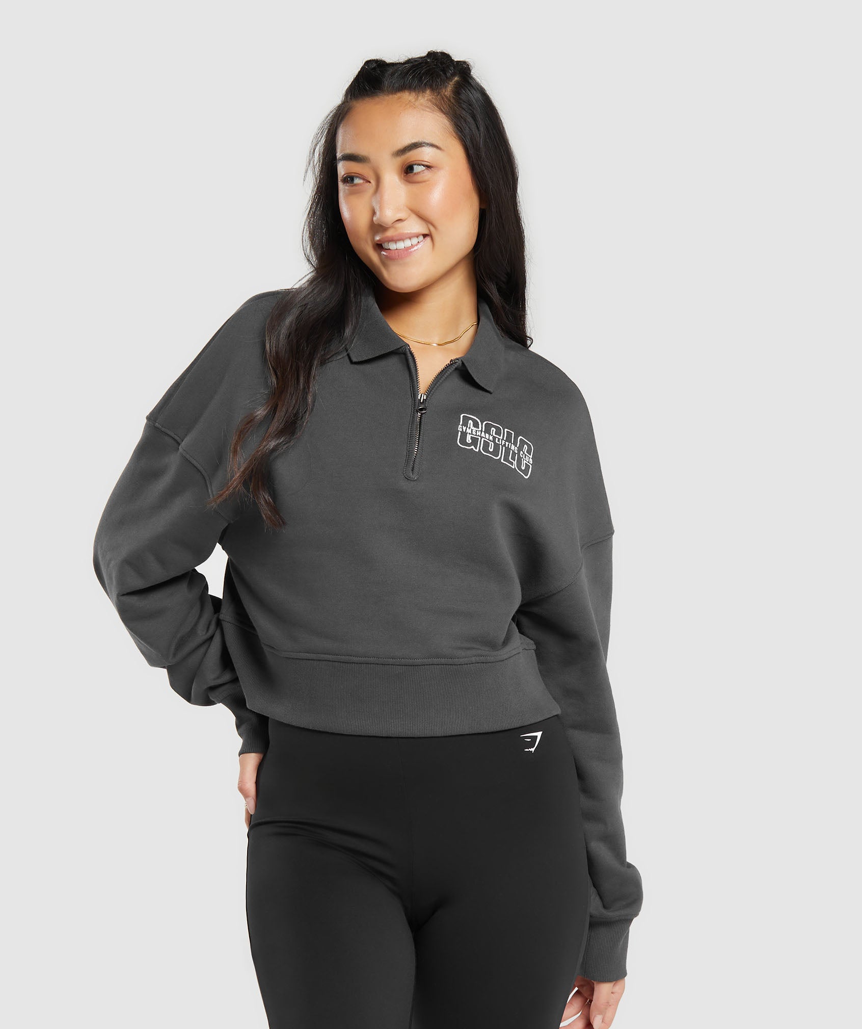 Outline Graphic Oversized 1/4 Zip Pullover in Asphalt Grey - view 3