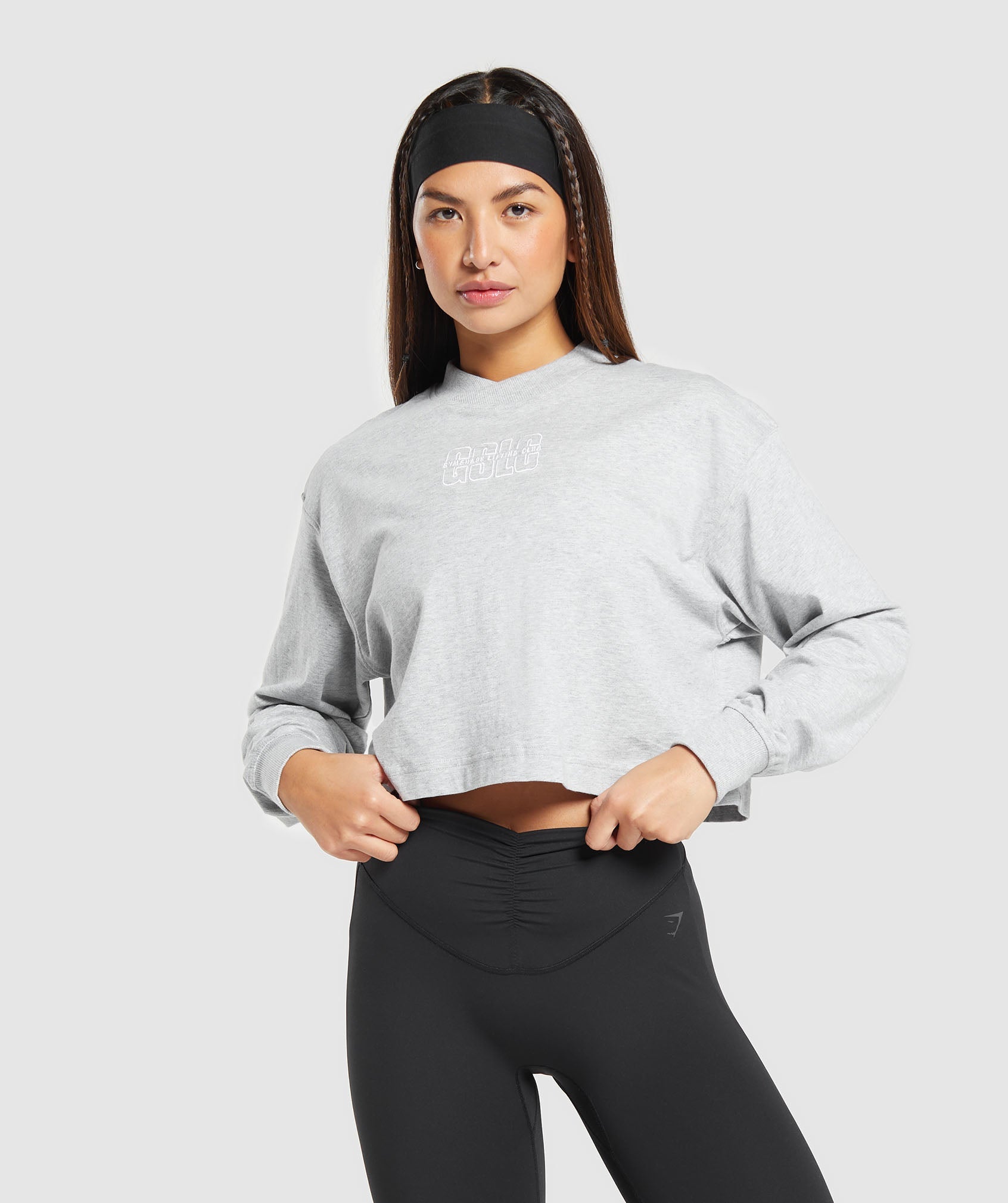 Outline Graphic Oversized Long Sleeve Top in Light Grey Core Marl - view 1