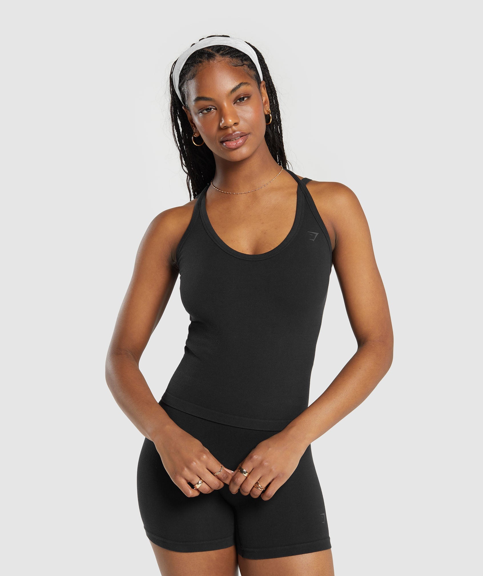 Ribbed Cotton Seamless Tank in Black - view 1