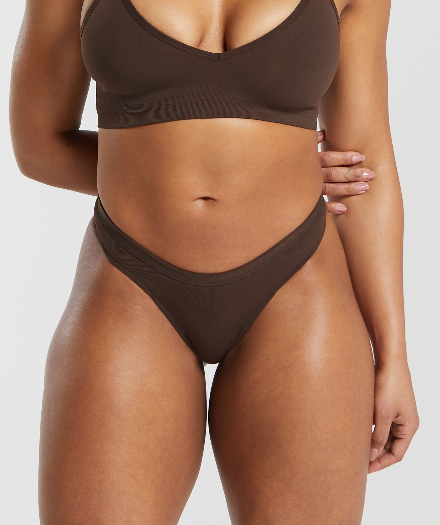 Seamless Dipped Front Thong in Archive Brown - view 1