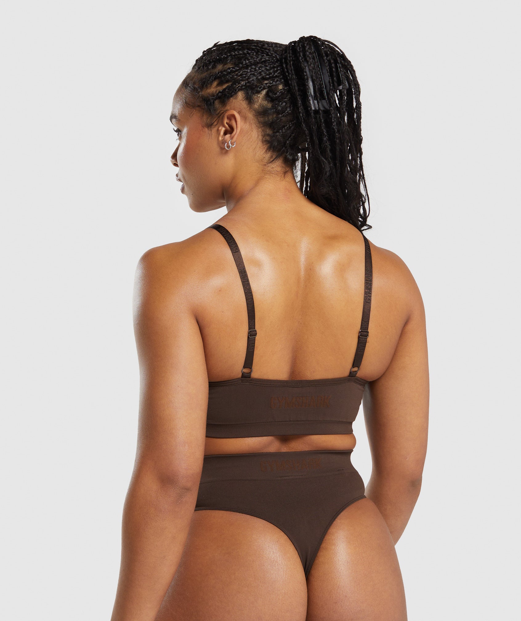 Seamless V Neck Bralette in Archive Brown - view 2