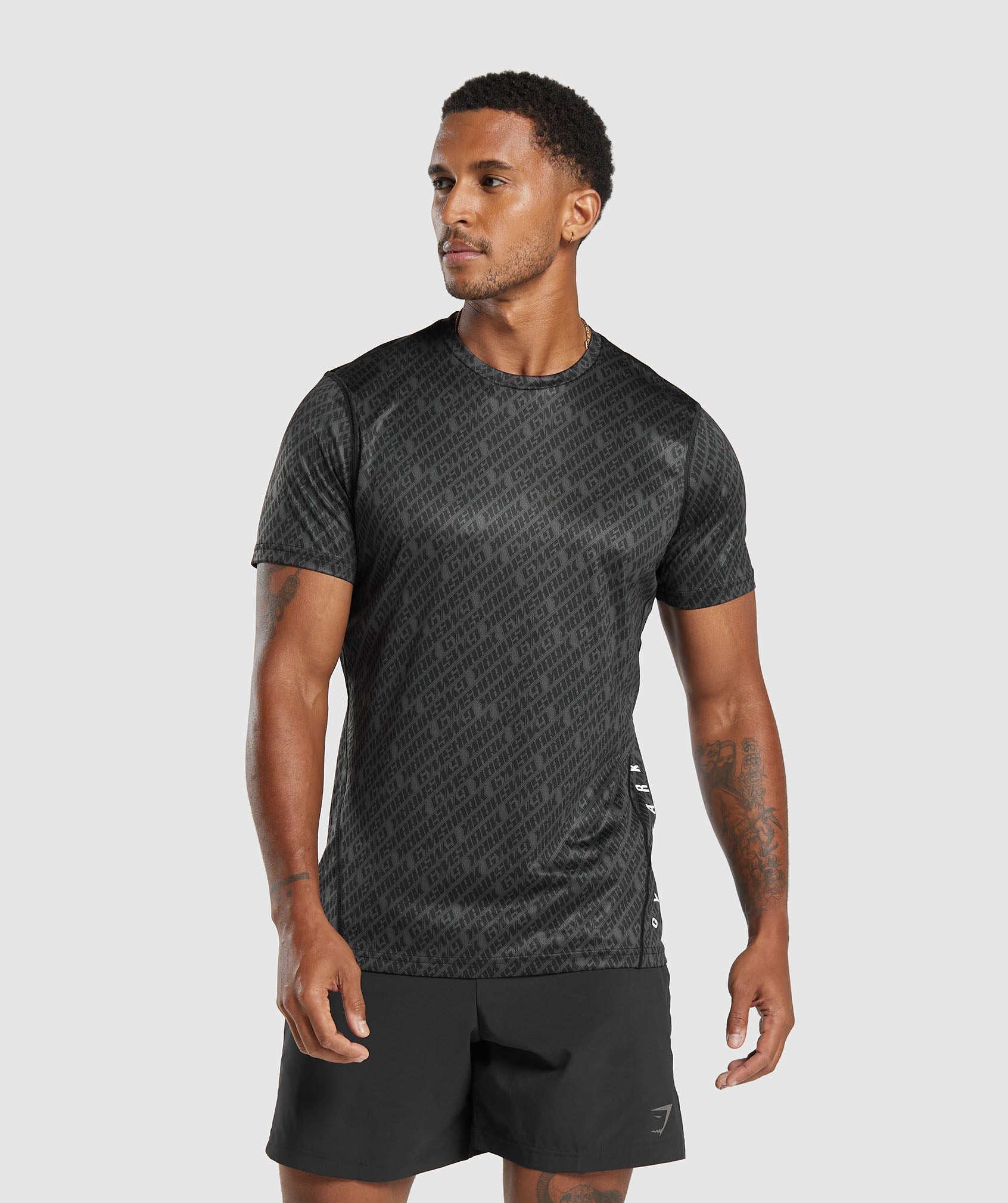 Gymshark Geo Seamless T-Shirt - Black/Charcoal Grey