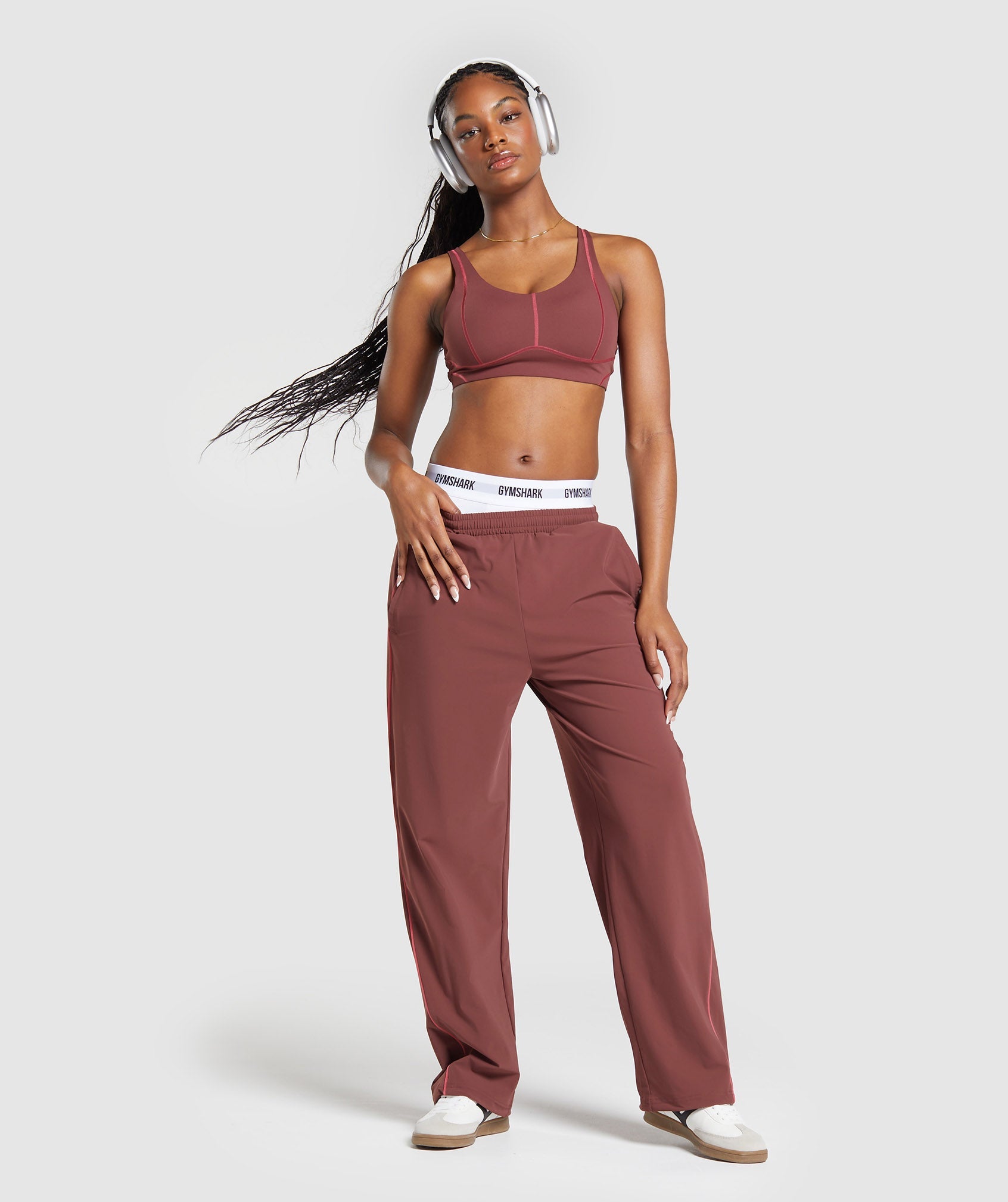 Stitch Feature Woven Pants in Burgundy Brown - view 4