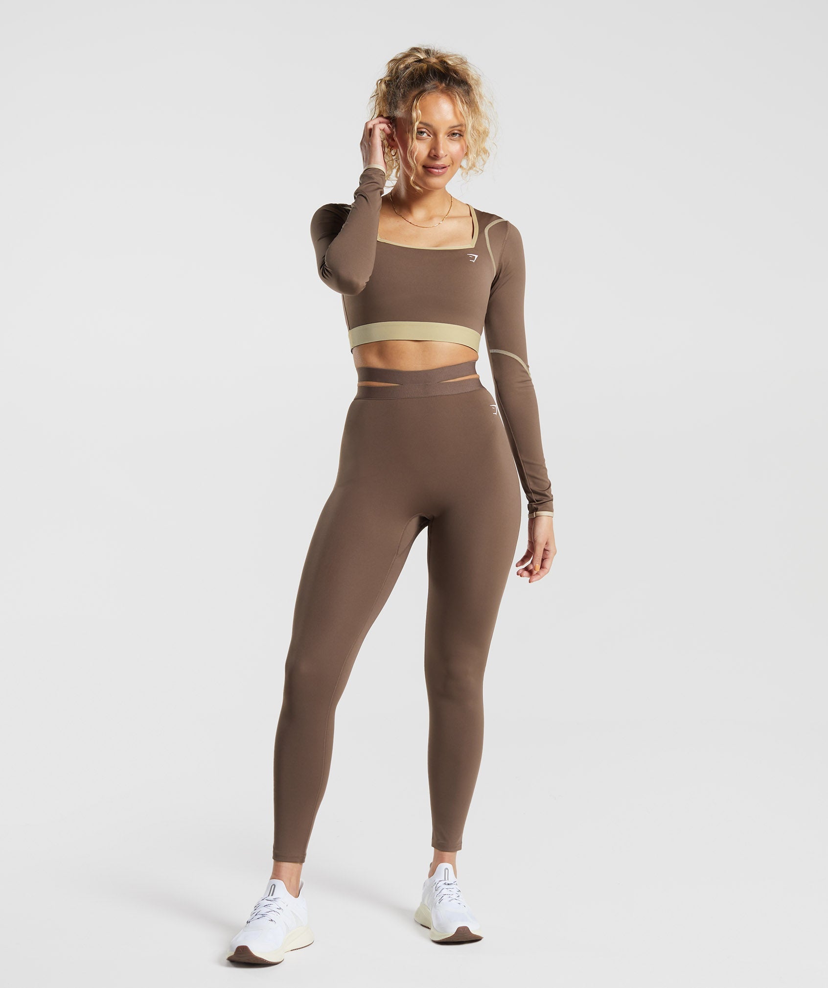 Strappy Waistband Leggings in Soft Brown - view 4