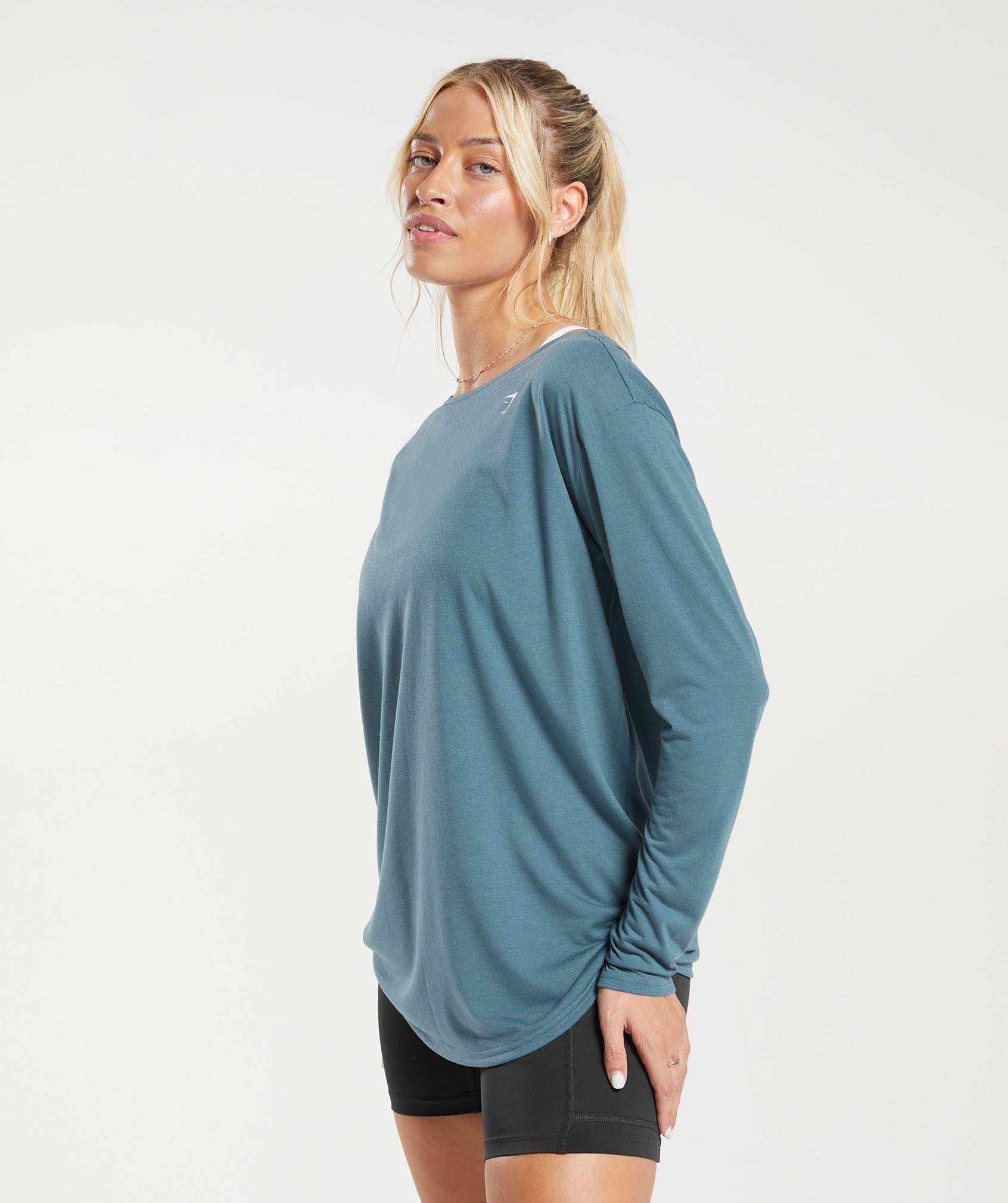 Super Soft Cut-Out Long Sleeve Top in Denim Teal - view 3
