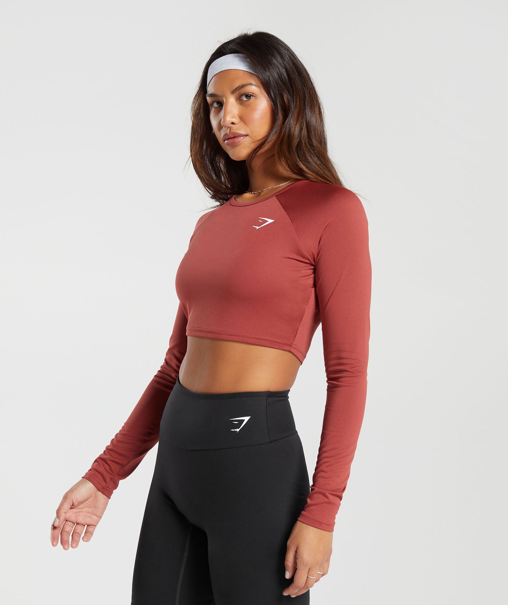 Training Long Sleeve Crop Top in Rust Red - view 3