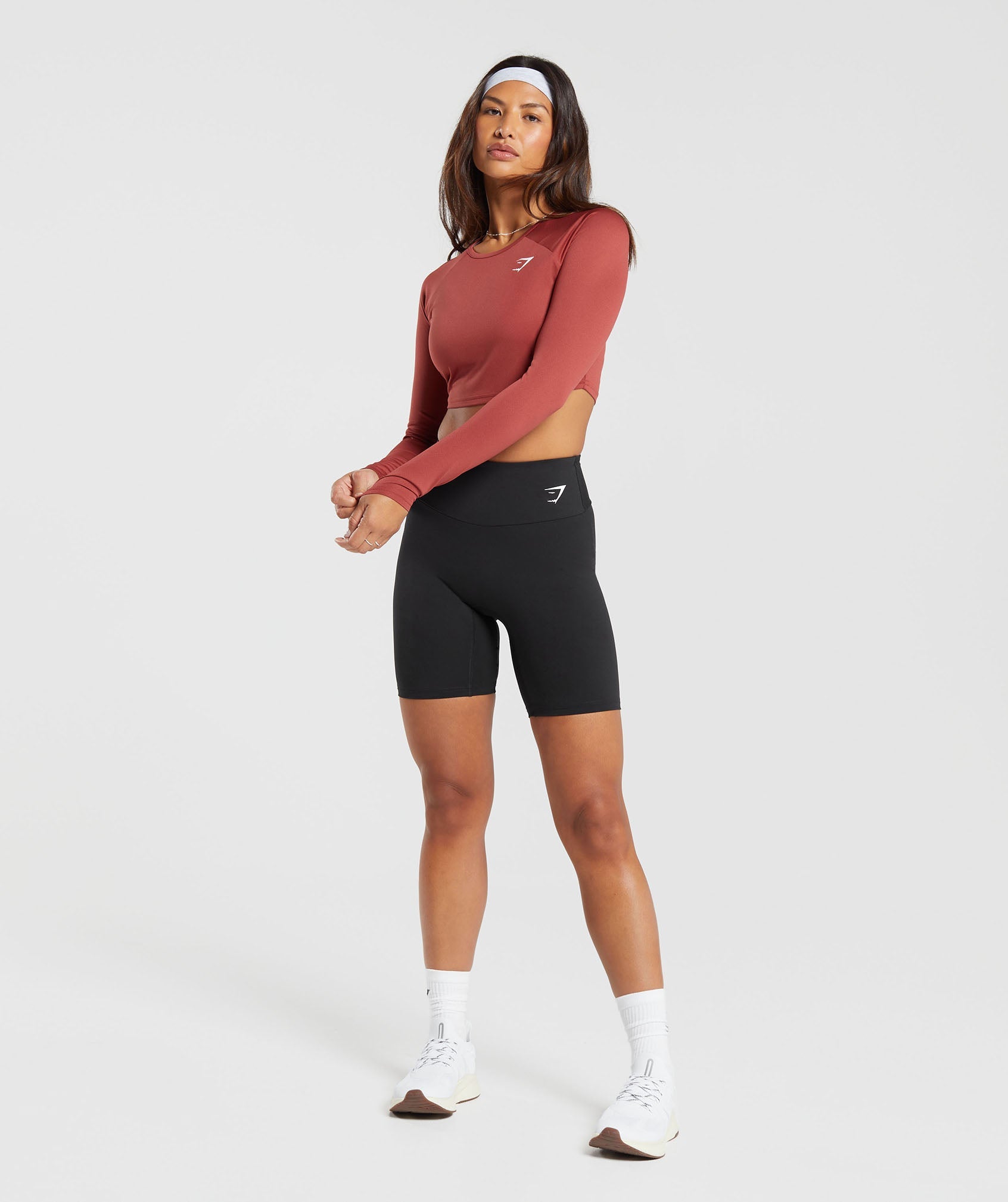 Training Long Sleeve Crop Top in Rust Red - view 4