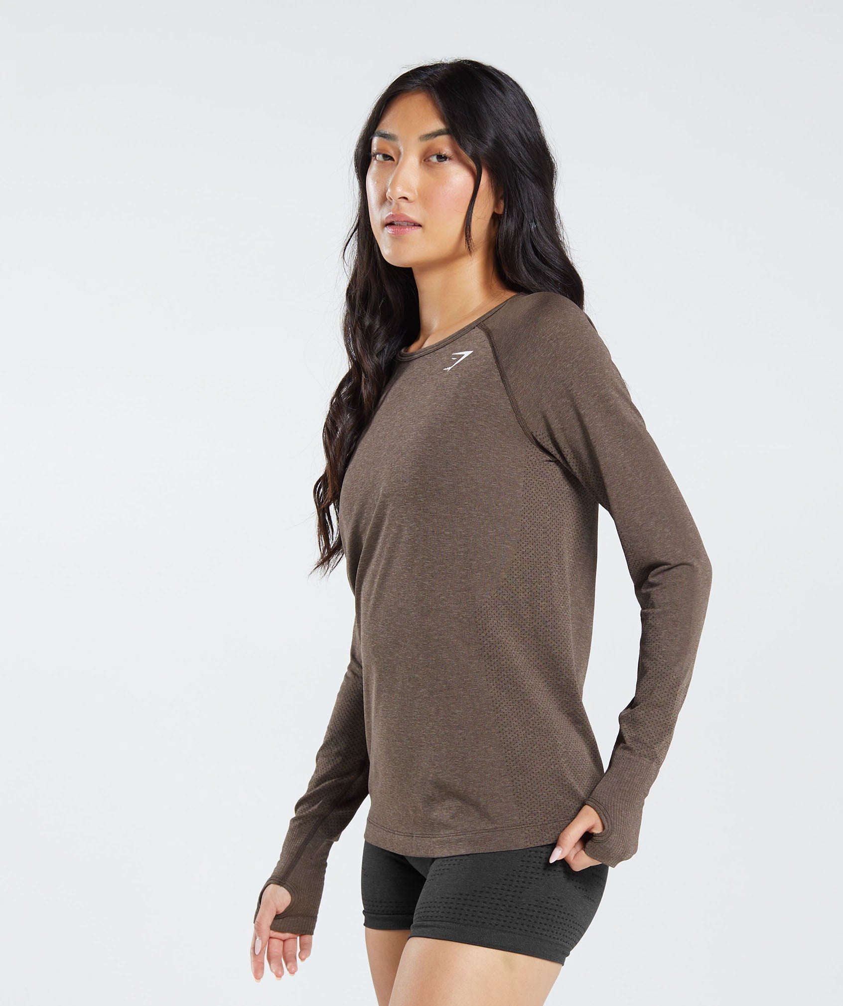 Vital Seamless 2.0 Light Long Sleeve Top in Brown Marl - view 3