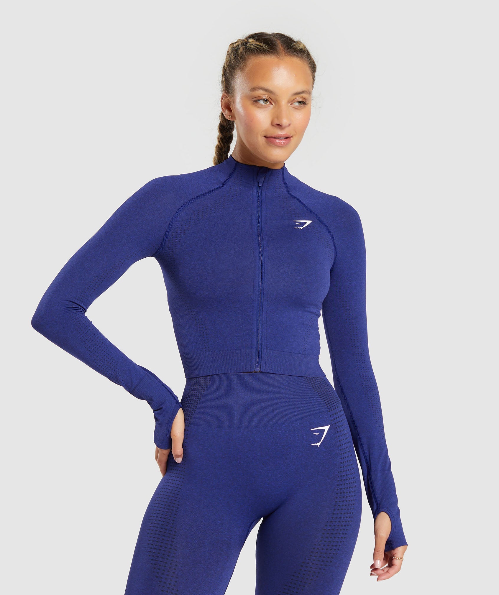 Vital Seamless 2.0 Midi Zip Up Jacket in Cobalt Purple Marl - view 1