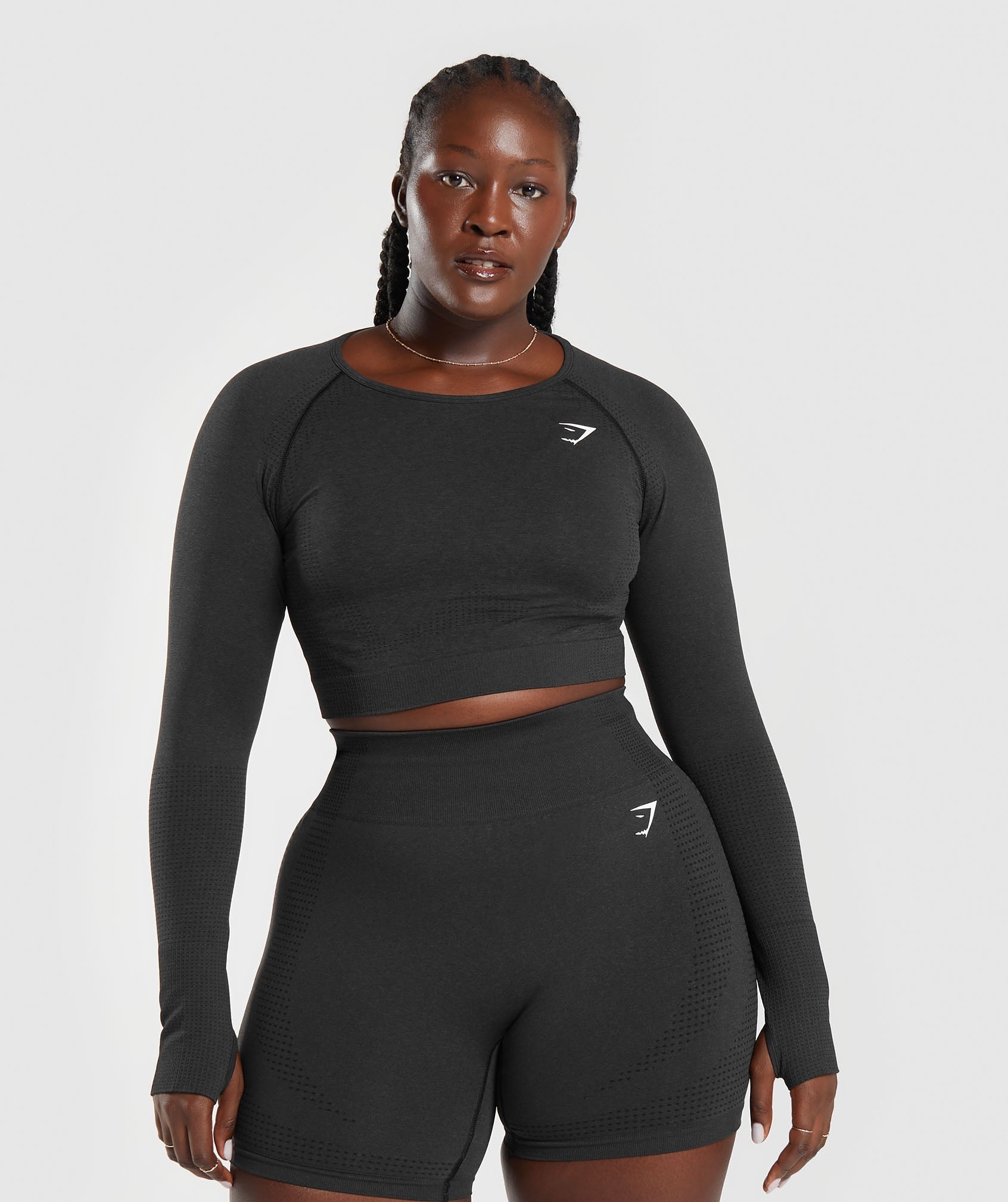 Vital Seamless 2.0 Long Sleeve Crop Top in Black Marl - view 8