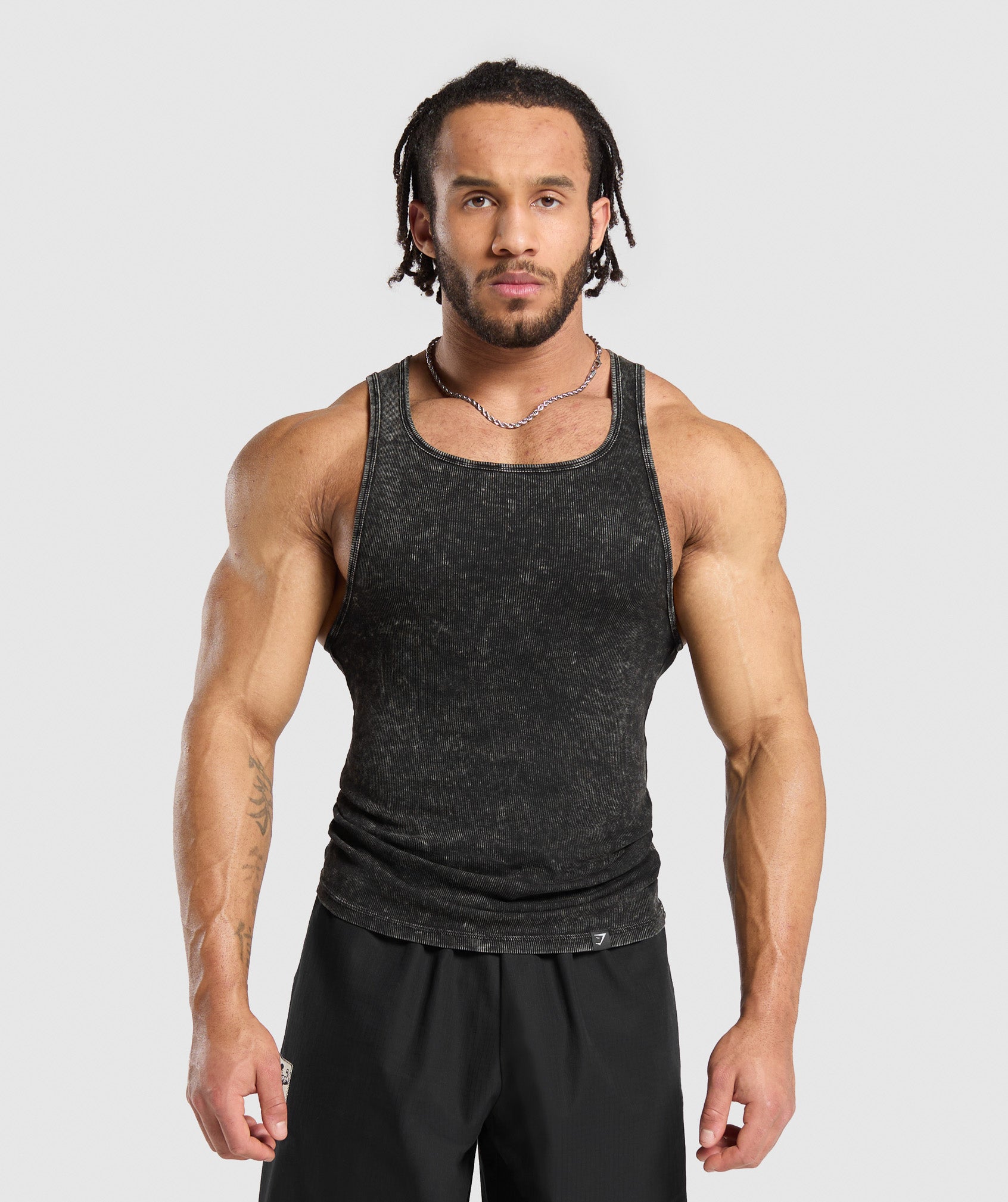 Washed Ribbed Tank 1PK in Black/Gel Bleach Wash - view 1