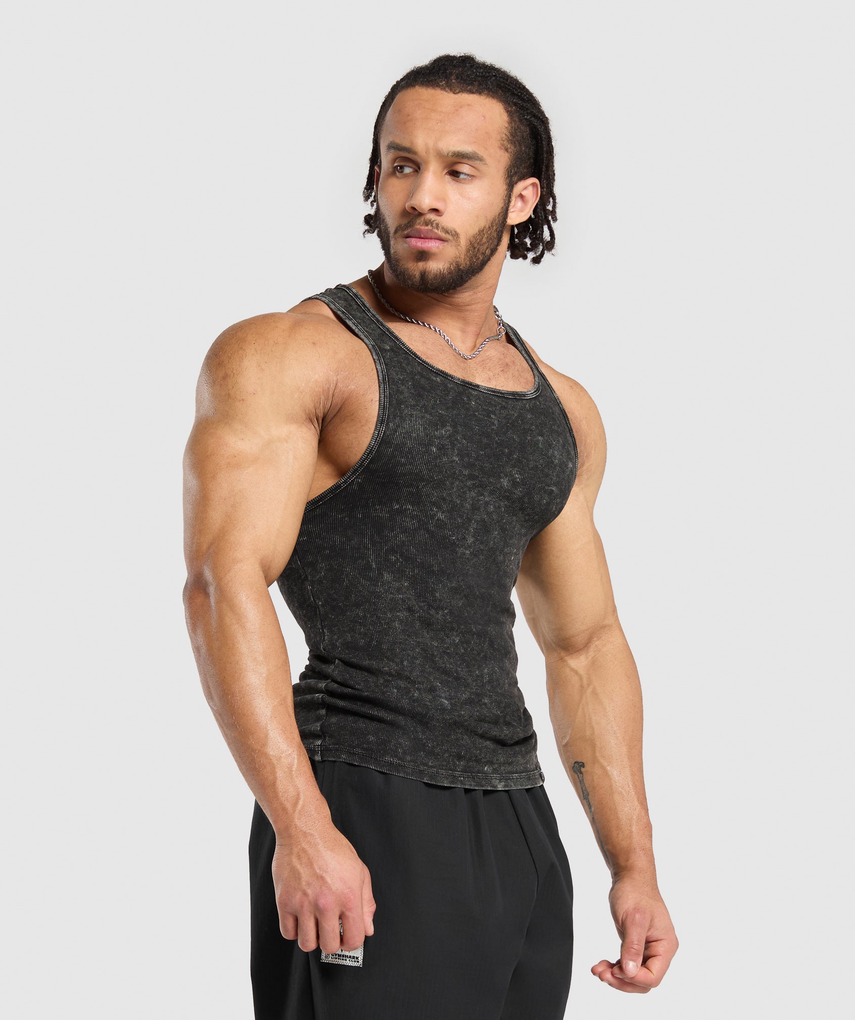 Washed Ribbed Tank 1PK in Black/Gel Bleach Wash - view 3