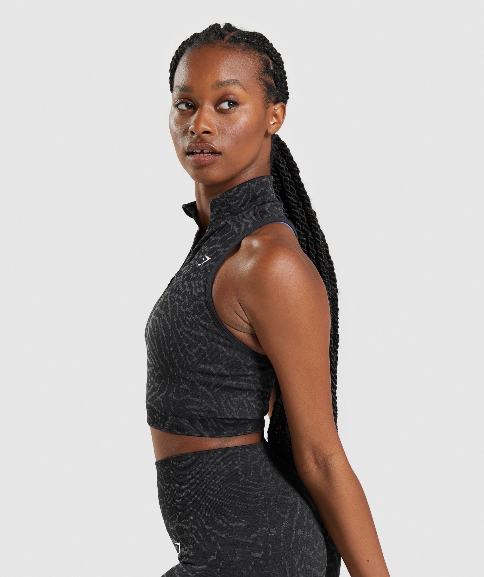 Gymshark Adapt Animal Seamless Crop 1/2 Zip - Hybrid, Black