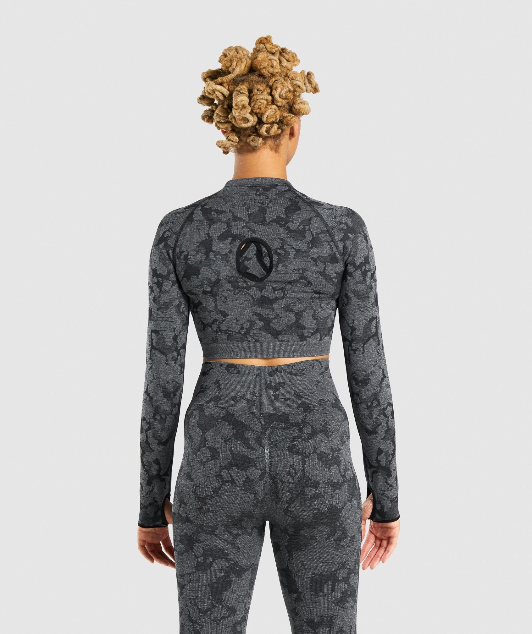 Adapt Camo Seamless Long Sleeve Crop Top in Black