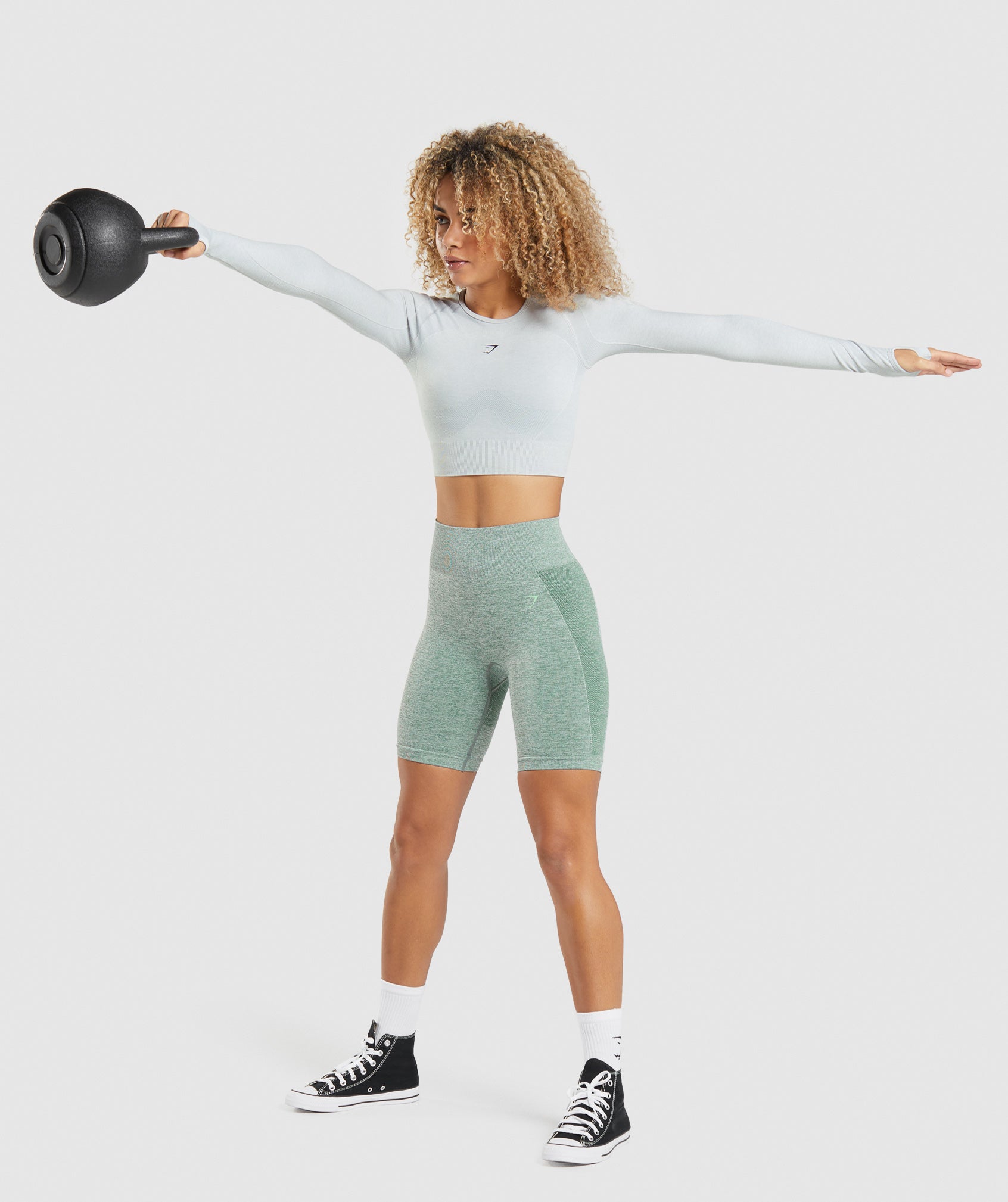 Flex Sports Long Sleeve Crop Top in Light Grey Marl