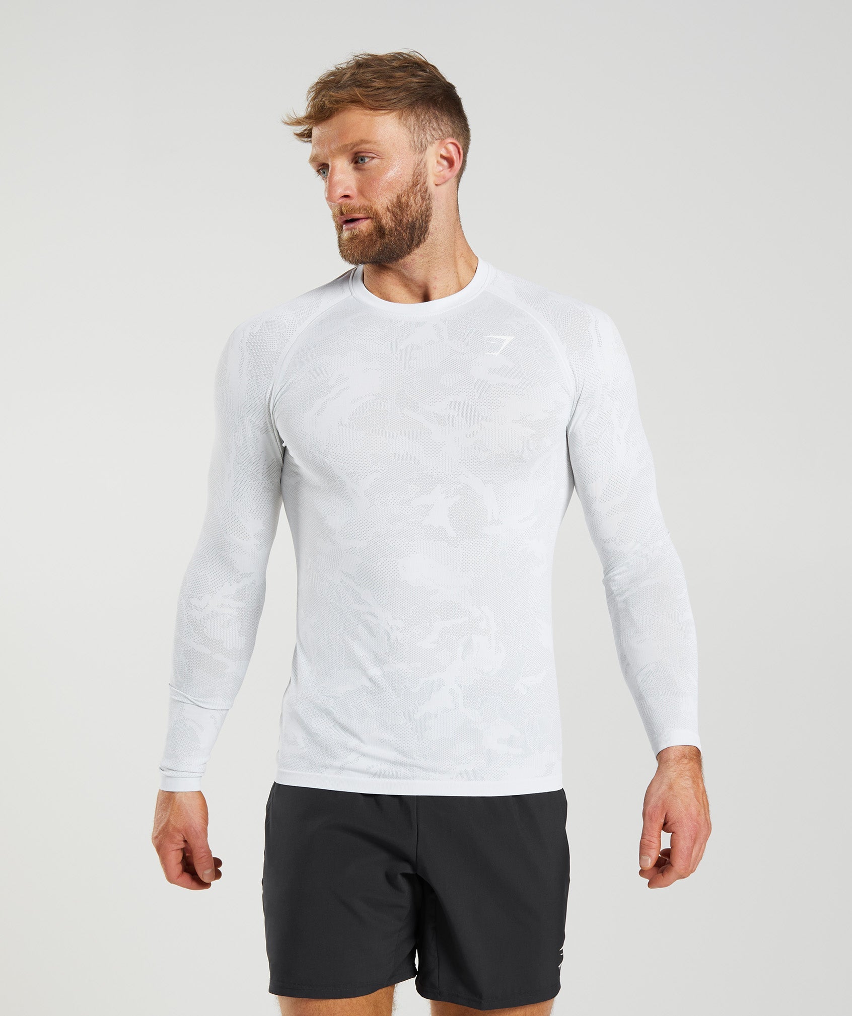Geo Seamless Long Sleeve T-Shirt in White/Light Grey - view 1