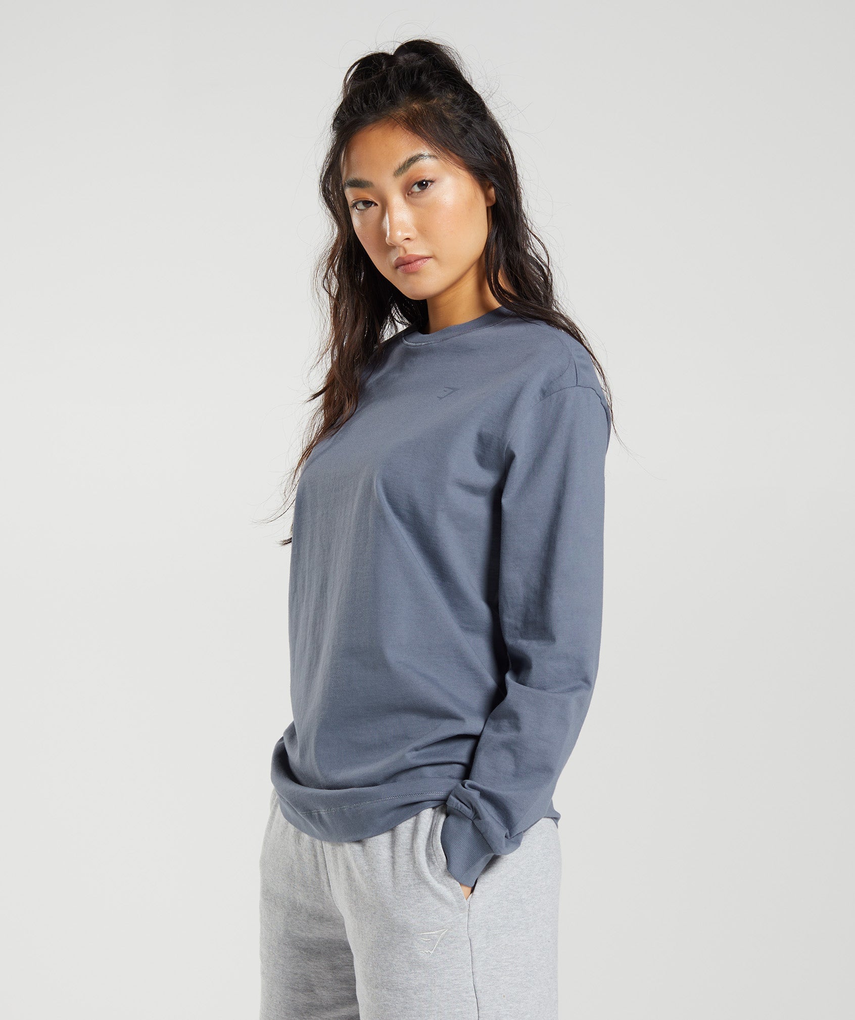 Cotton Oversized Long Sleeve Top in Evening Blue