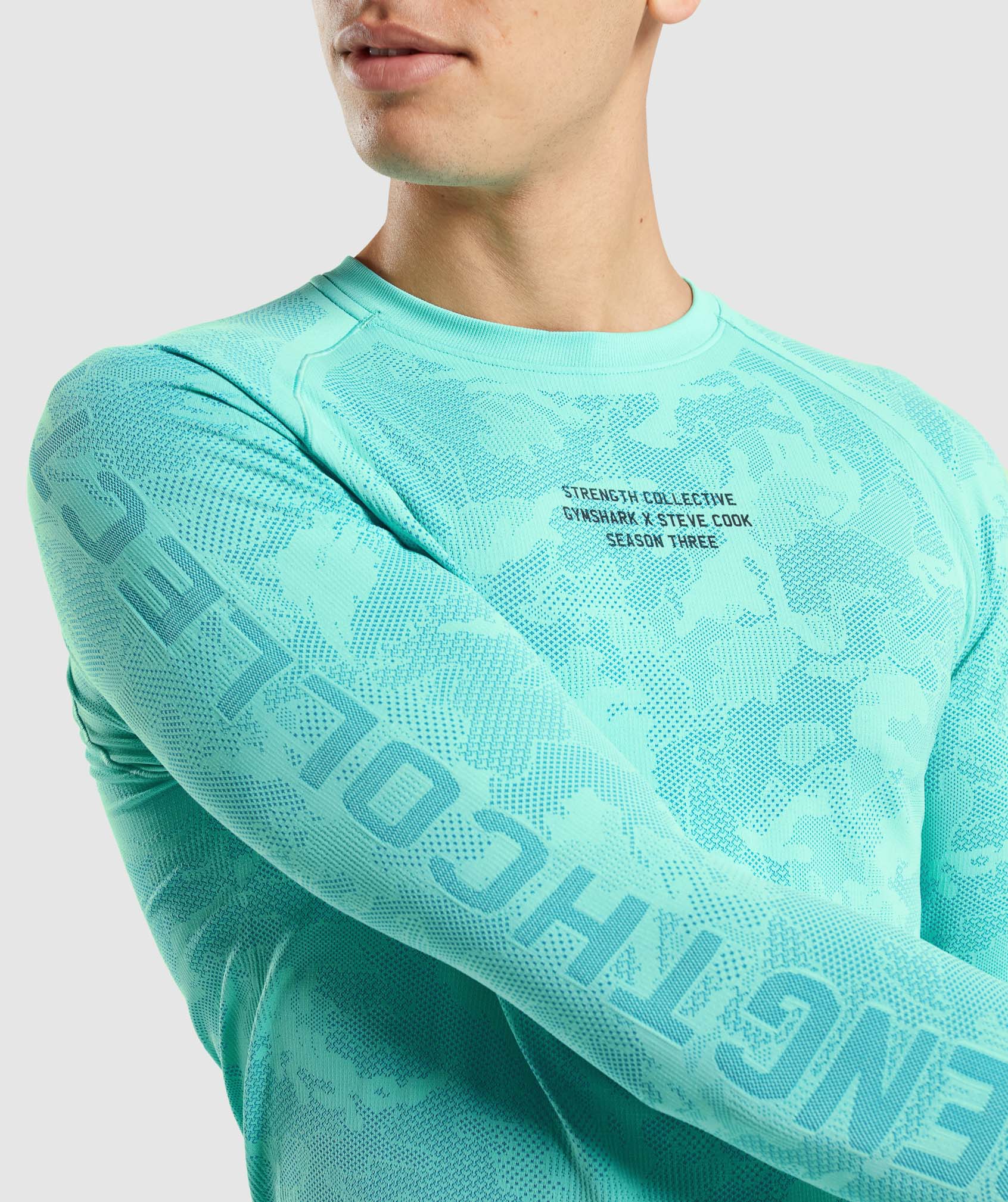 Gymshark//Steve Cook Long Sleeve Seamless T-Shirt in Bright Turquoise/Atlas Blue - view 6