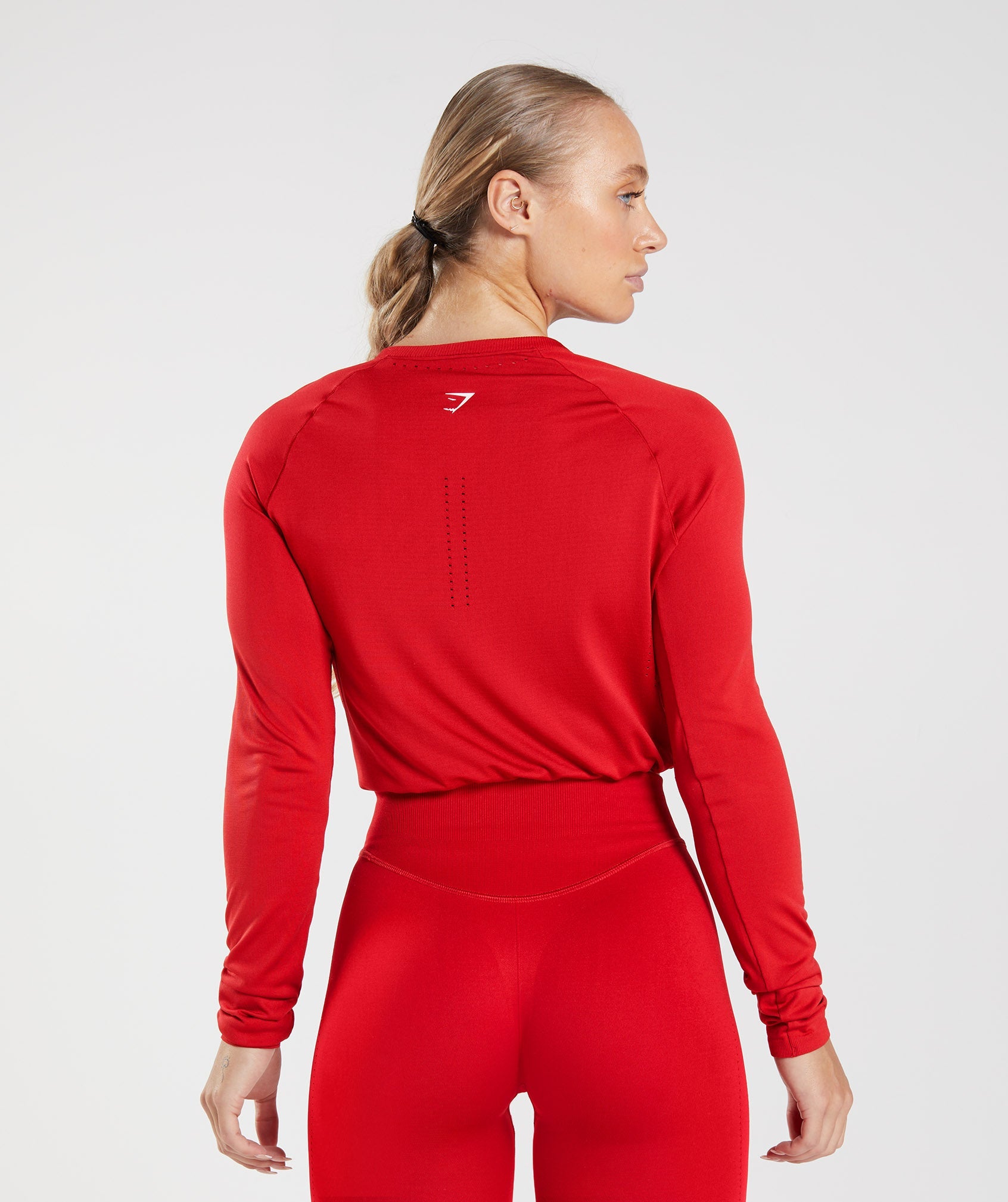 Sweat Seamless Long Sleeve Crop Top in Salsa Red - view 2
