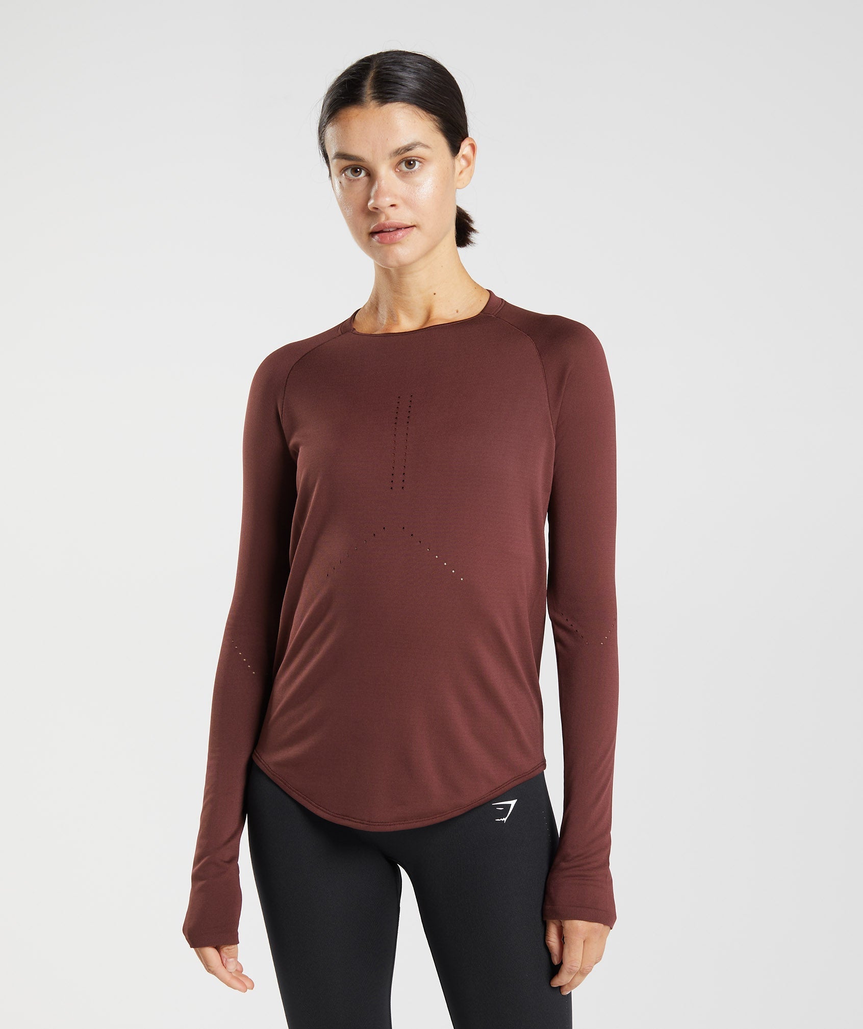 Sweat Seamless Long Sleeve Top in Baked Maroon - view 1