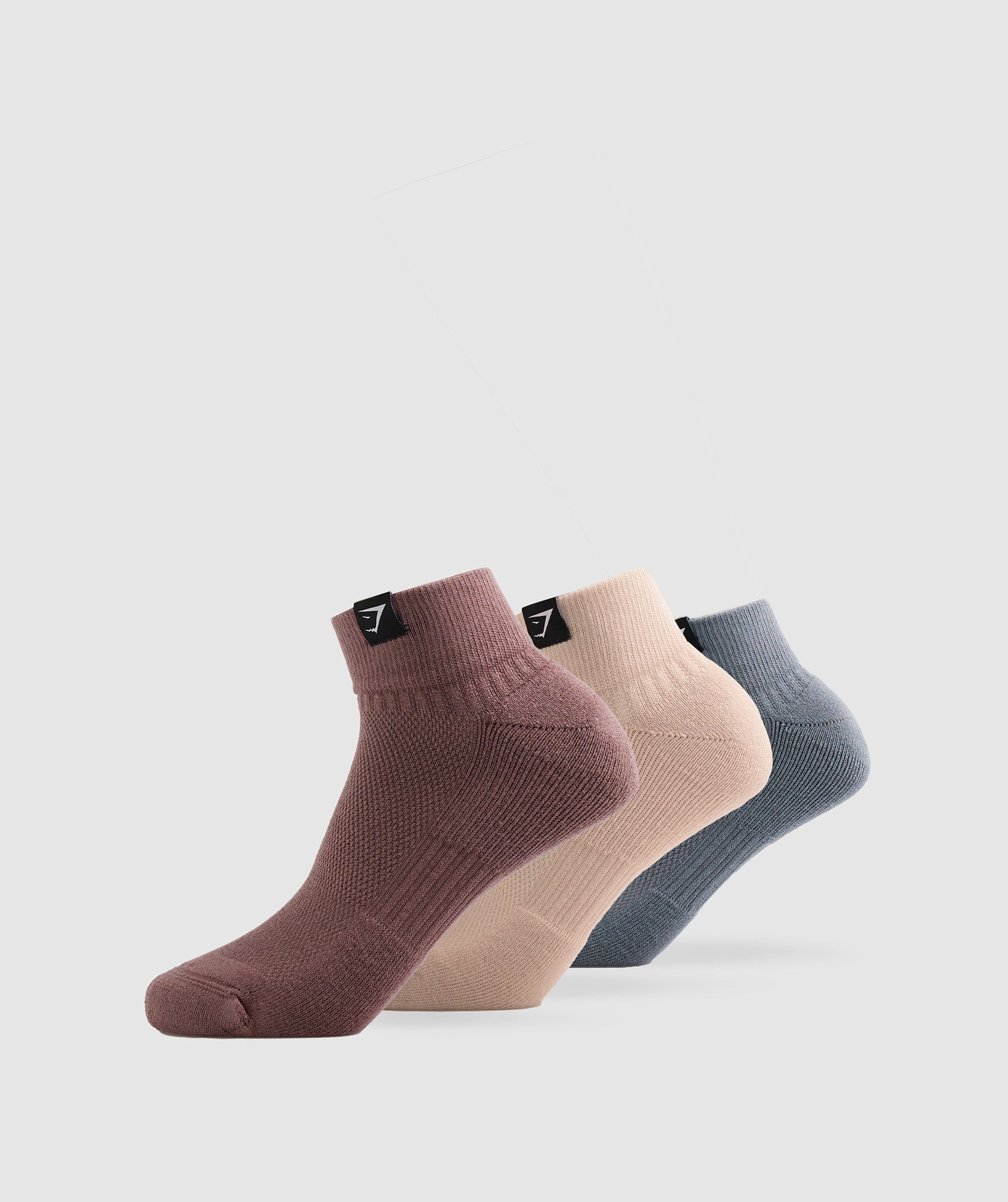 Woven Tab Quarter Socks 3pk in Misty Pink/Drift Grey/Maroon