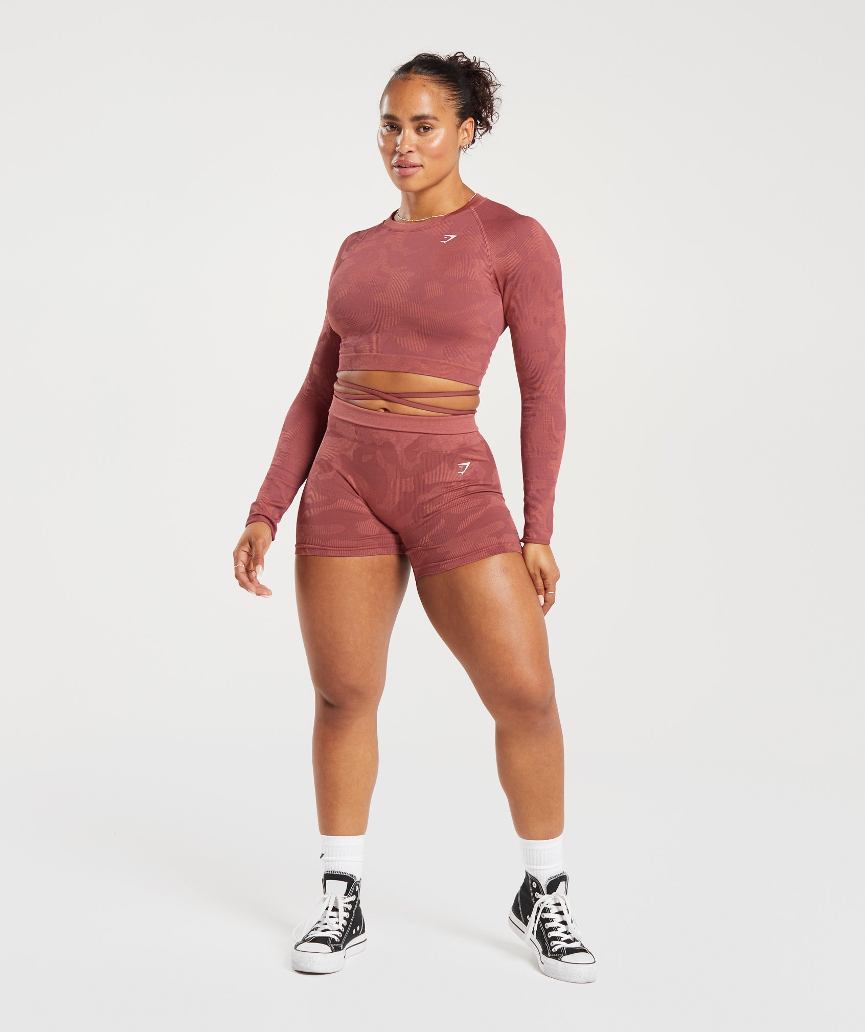 Adapt Camo Seamless Ribbed Long Sleeve Crop Top in Soft Berry/Sunbaked Pink - view 4