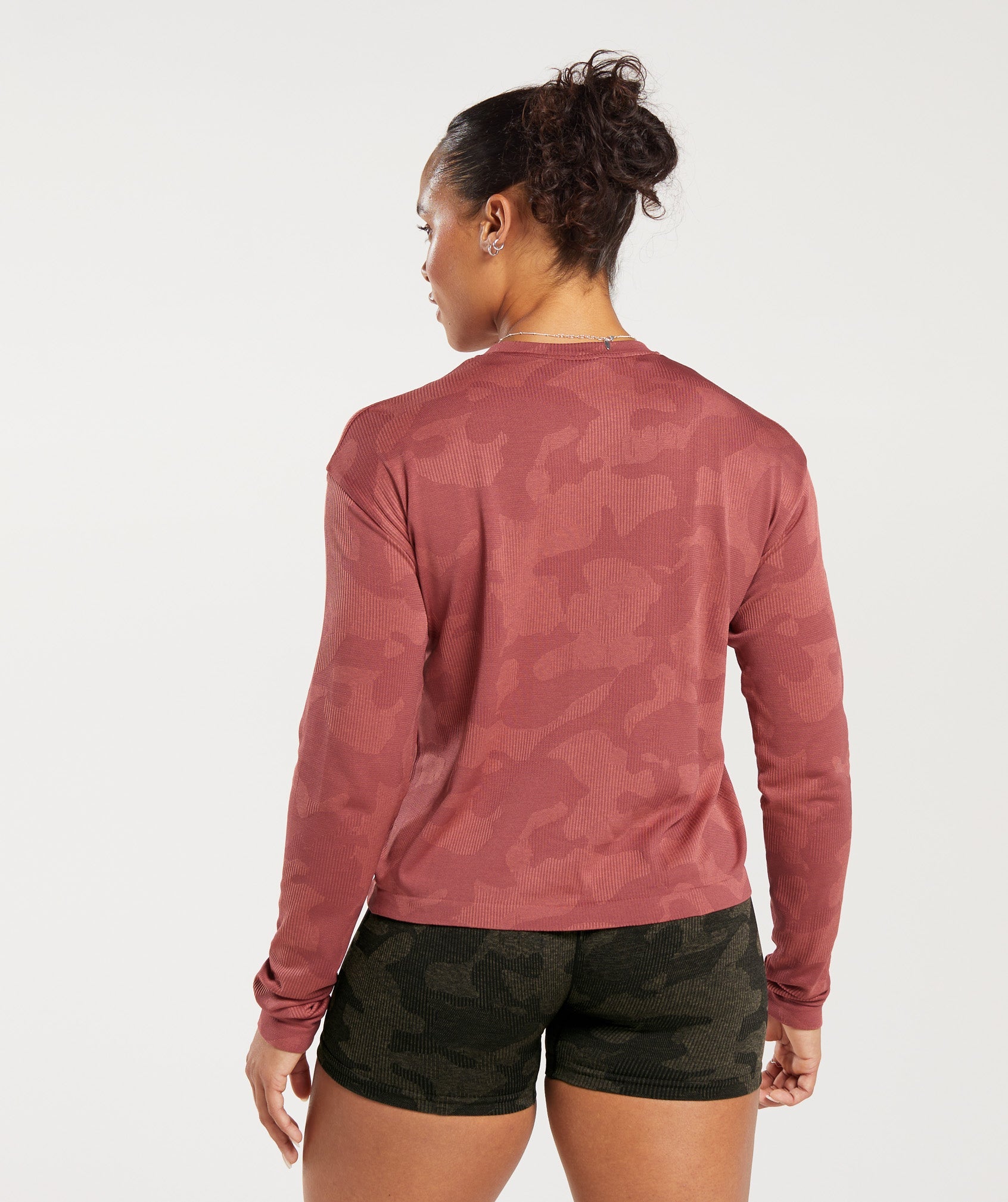 Adapt Camo Seamless Ribbed Long Sleeve Top in Soft Berry/Sunbaked Pink - view 2