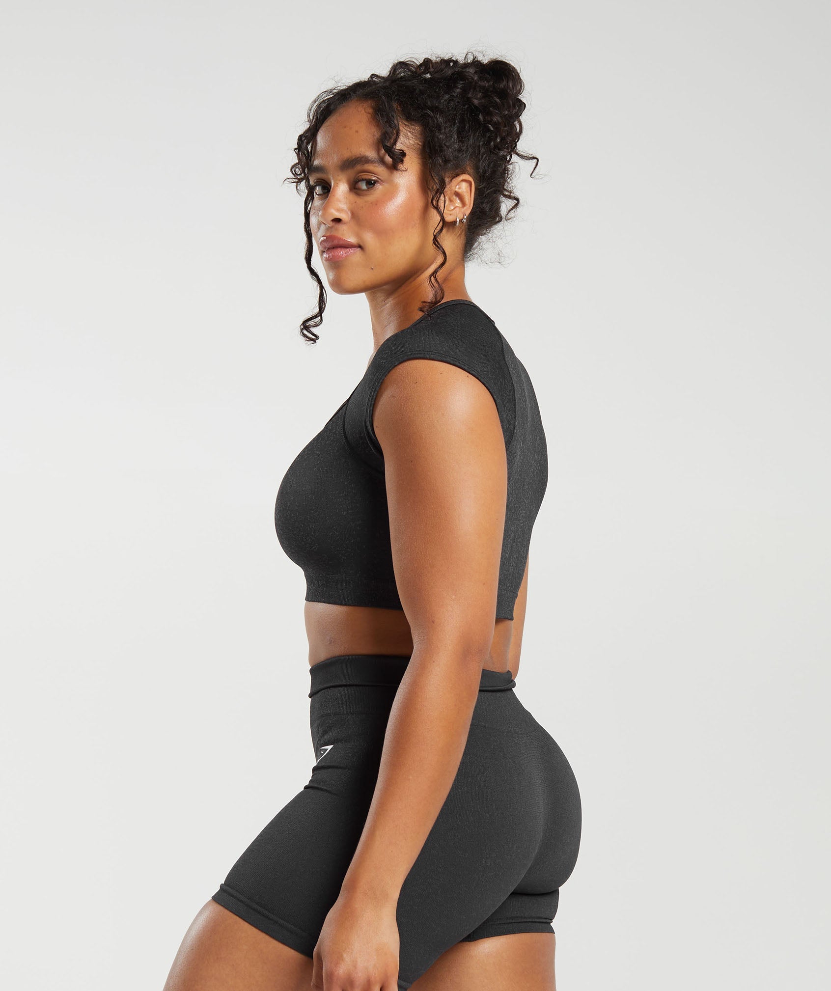 Adapt Fleck Seamless Crop Top in Black/Smokey Grey - view 3