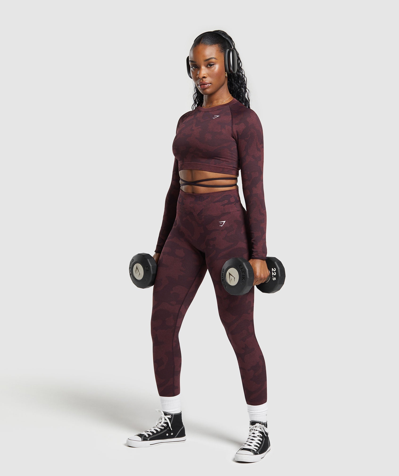 Adapt Camo Seamless Long Sleeve Crop Top in Plum Brown/Burgundy Brown - view 4