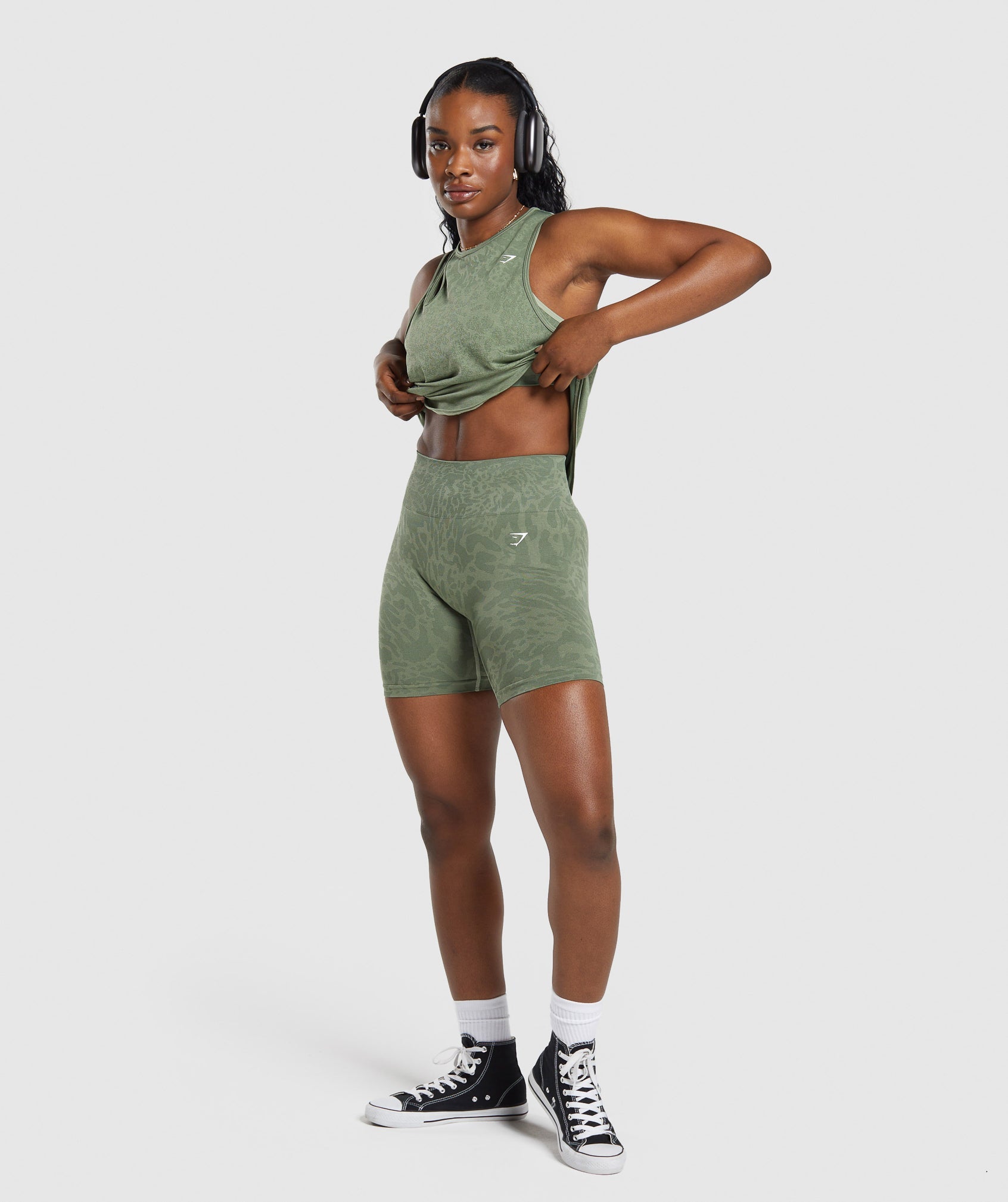 Adapt Safari Seamless Drop Arm Faded Tank in Force Green/Faded Green - view 4