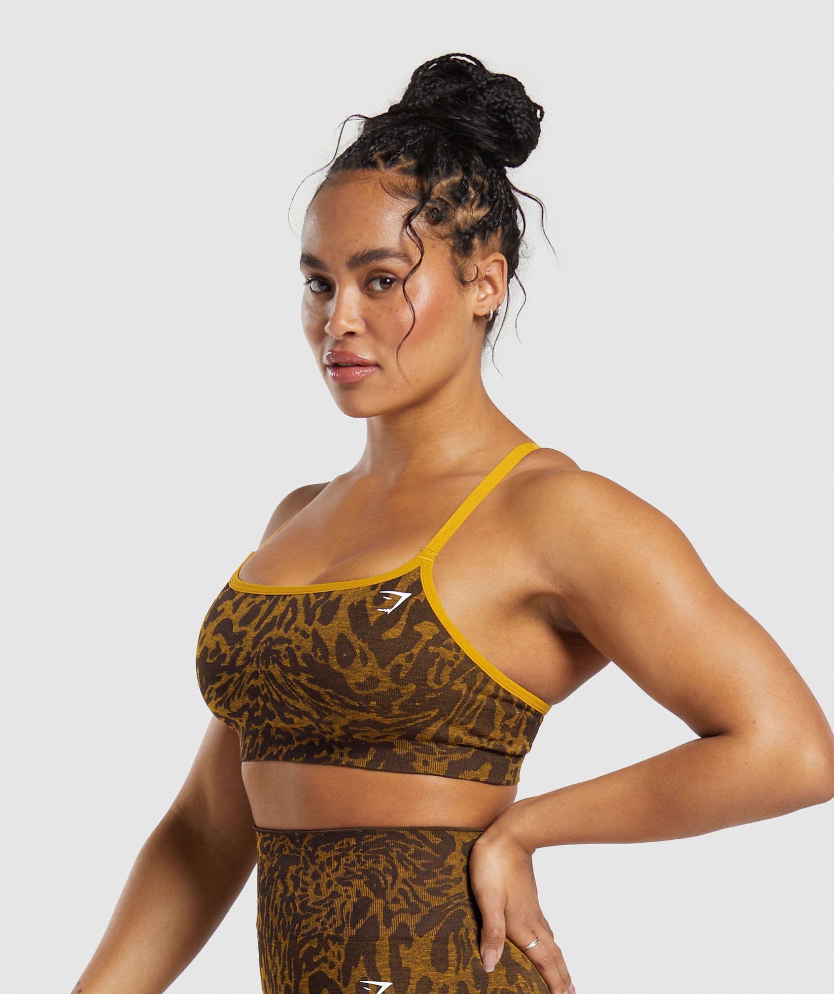 Adapt Safari Seamless Sports Bra in Archive Brown/Burnt Yellow - view 3