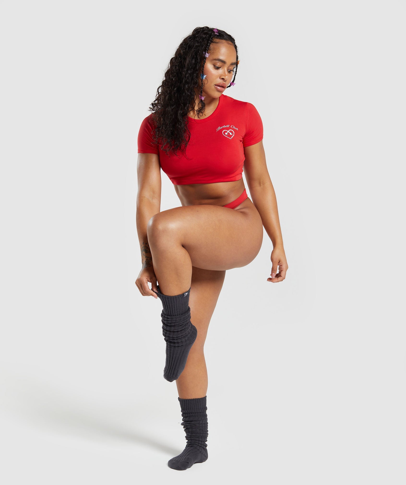 Cotton Graphic Crop Top in Jamz Red - view 4