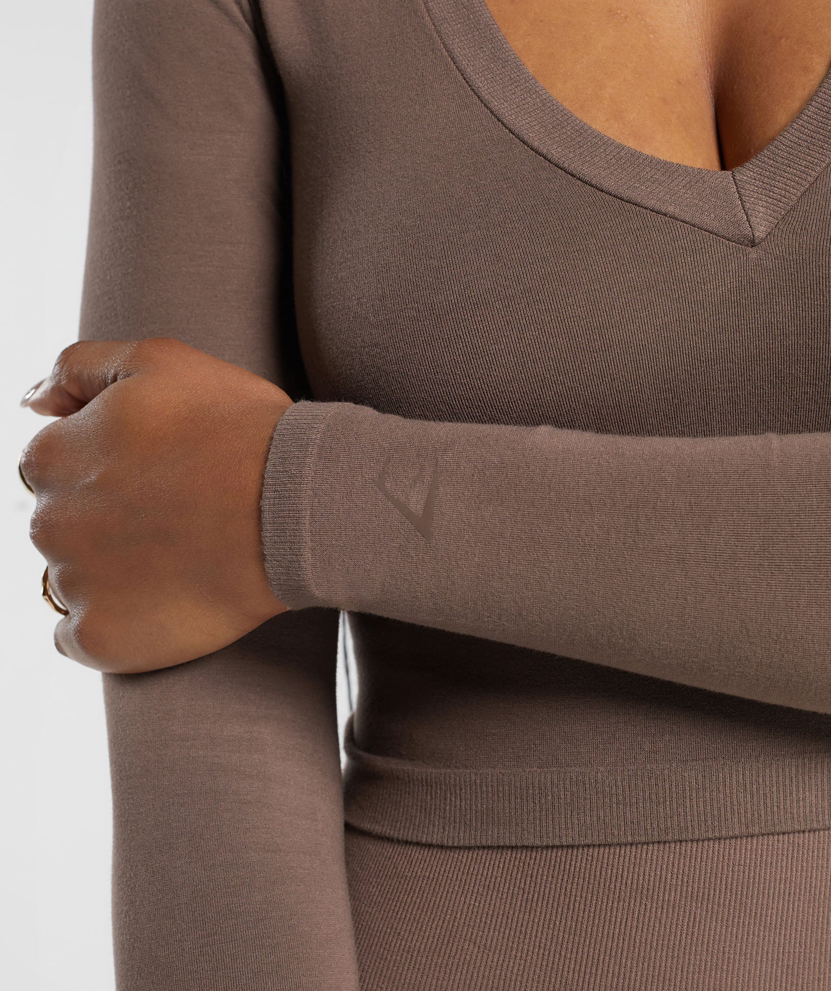 Cotton Seamless Long Sleeve Midi Top in Soft Brown - view 6