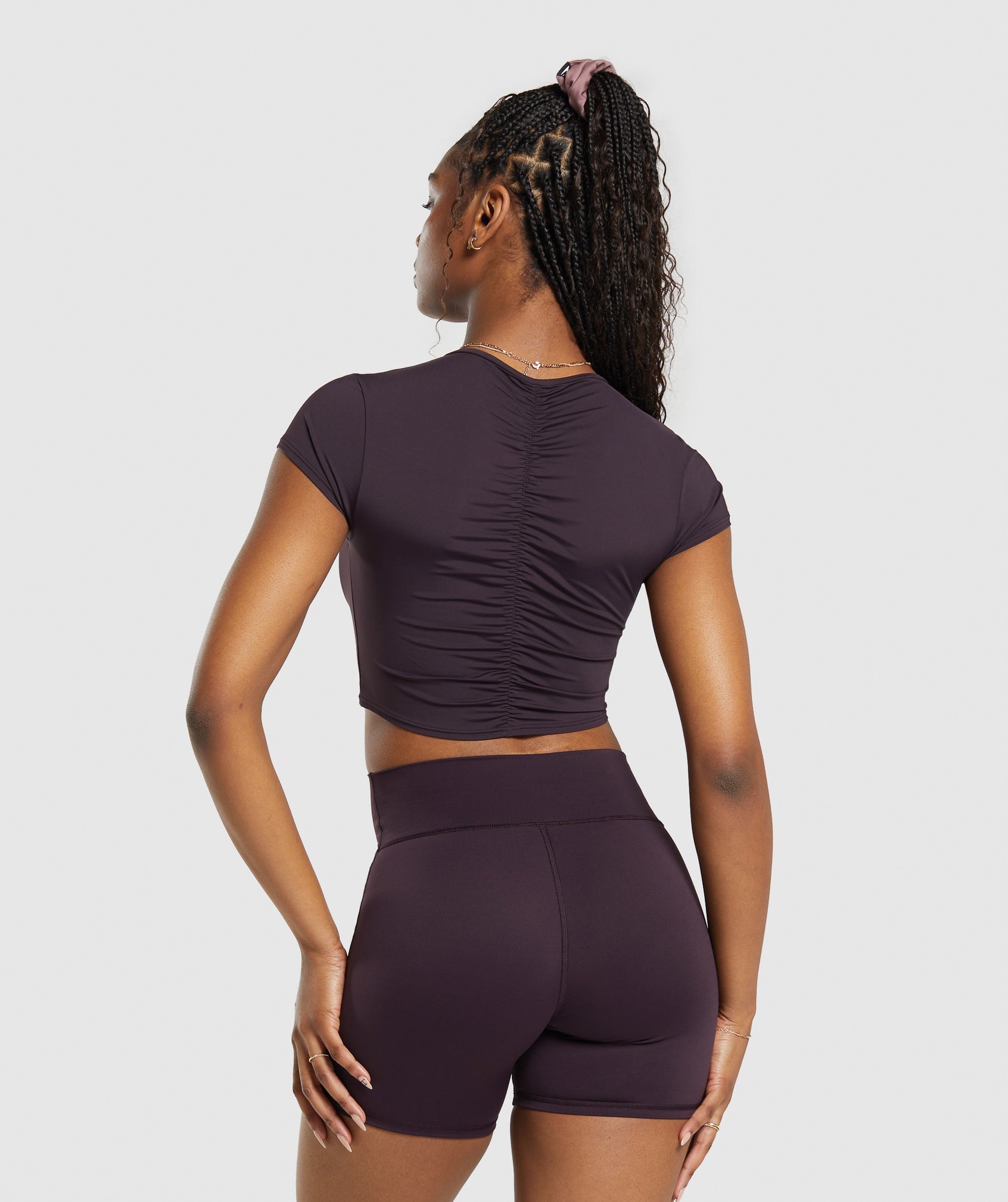 Elevate Ruched Crop Top in Plum Brown - view 2