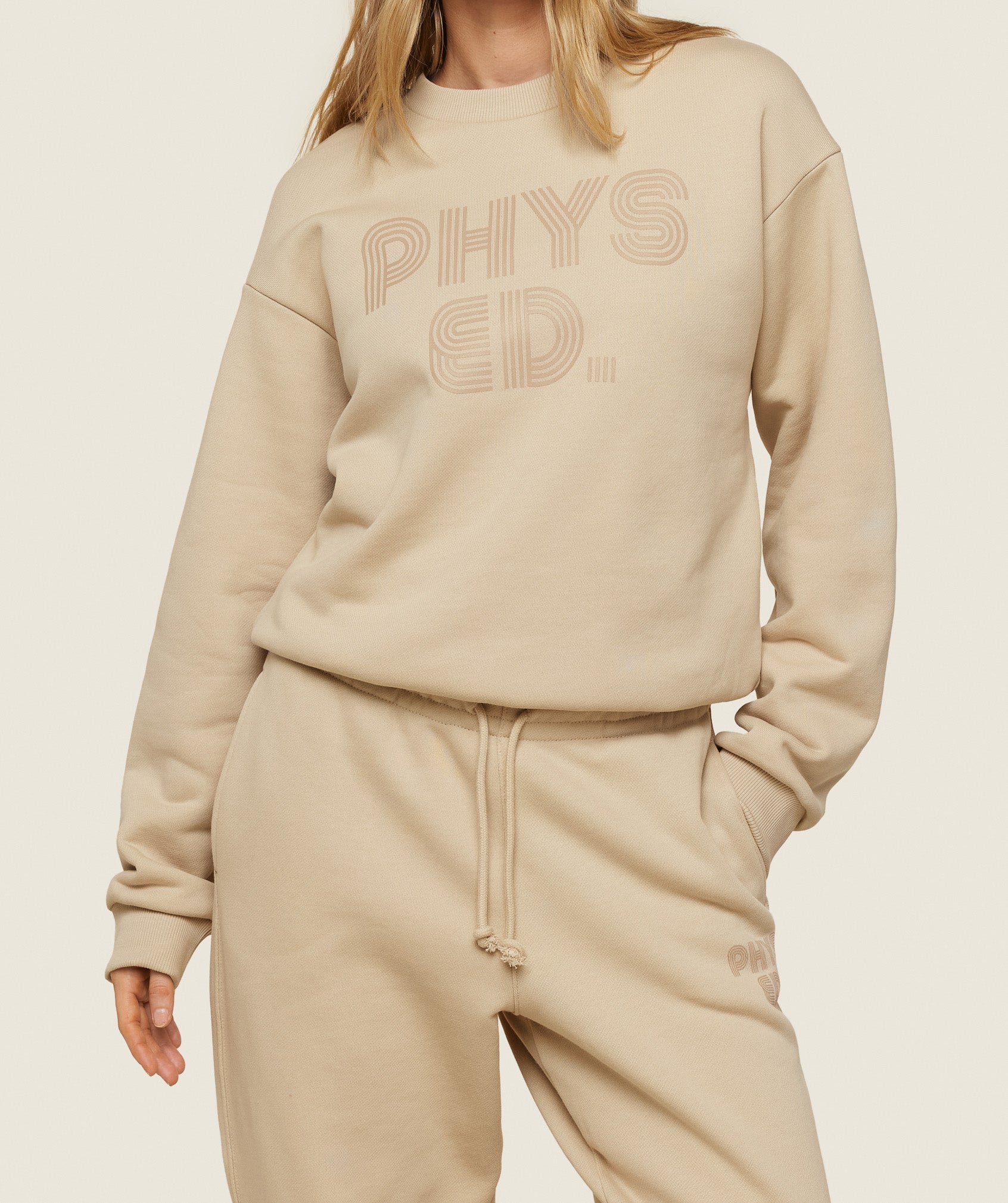 Phys Ed Graphics Relaxed Sweatshirt in Vanilla Beige - view 4