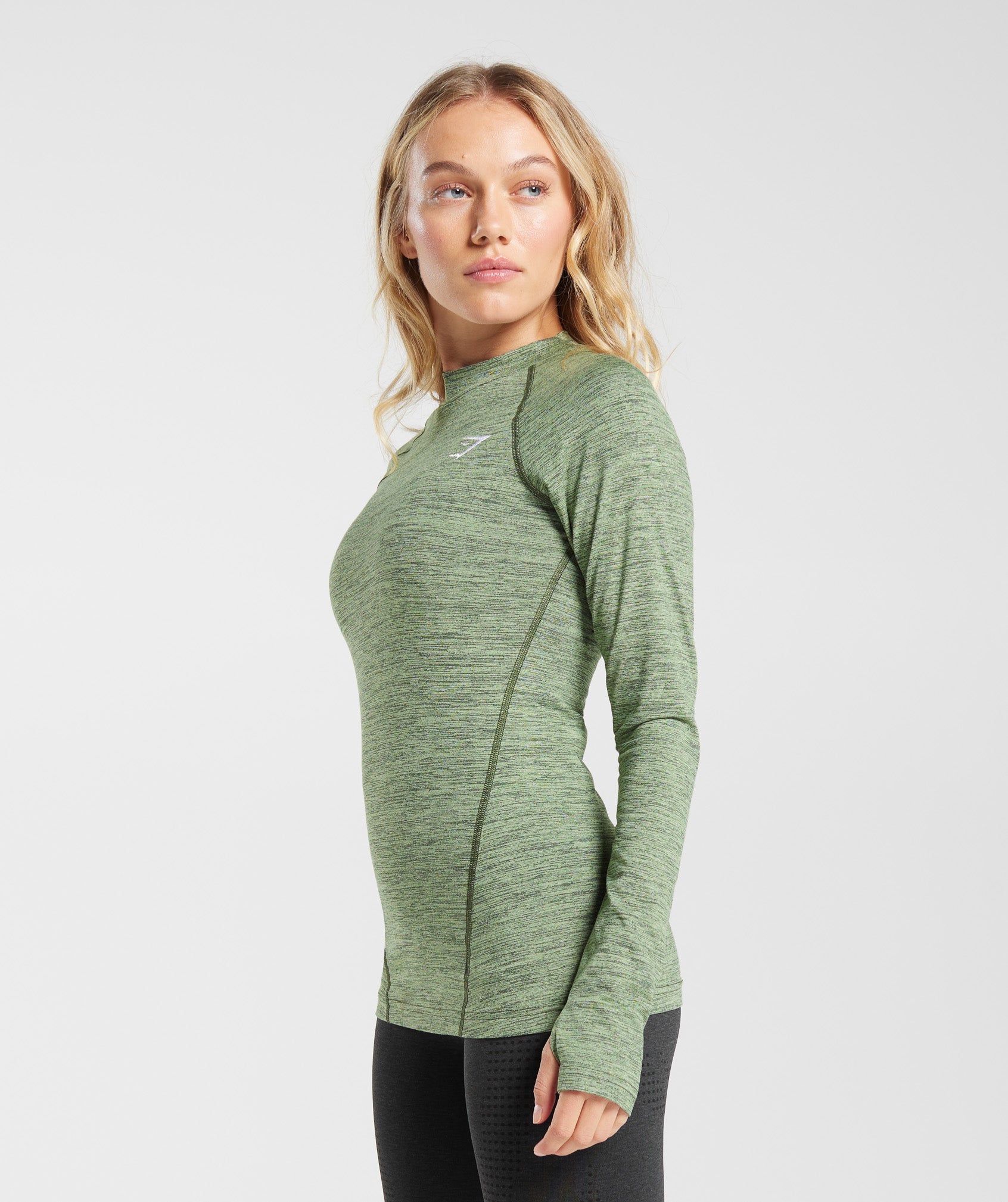 Fleece Lined Long Sleeve Top in Winter Olive/Light Sage Green - view 3