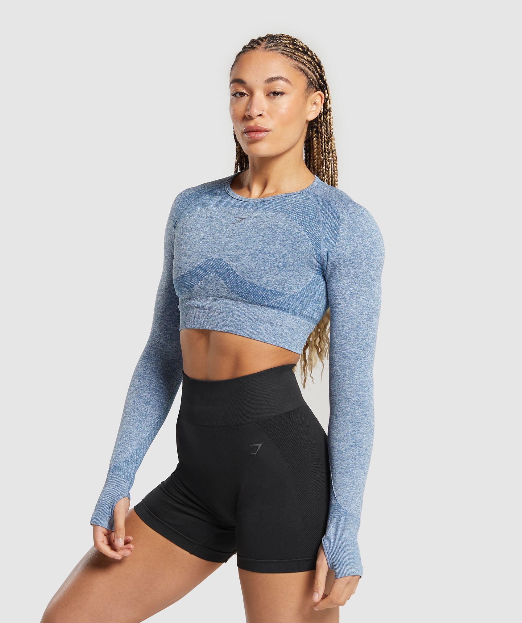 Flex Long Sleeve Crop Top in Faded Blue/Pitch Grey - view 3
