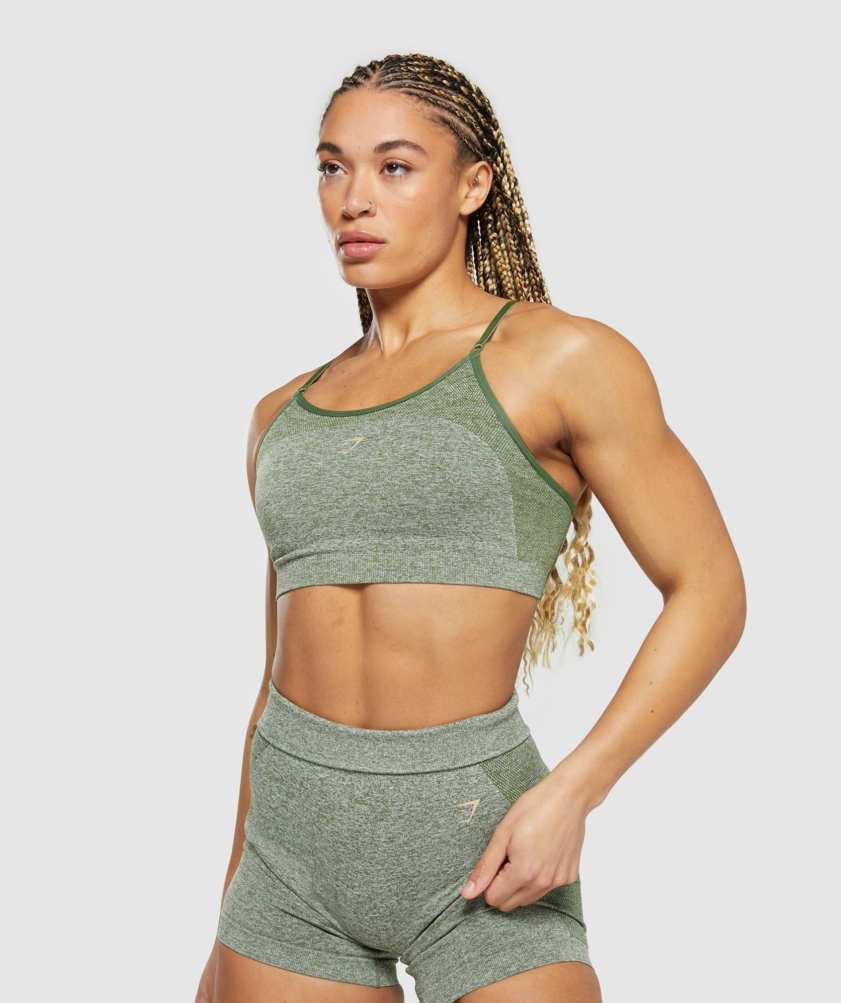 Flex Strappy Sports Bra in Force Green/Vanilla Beige - view 5