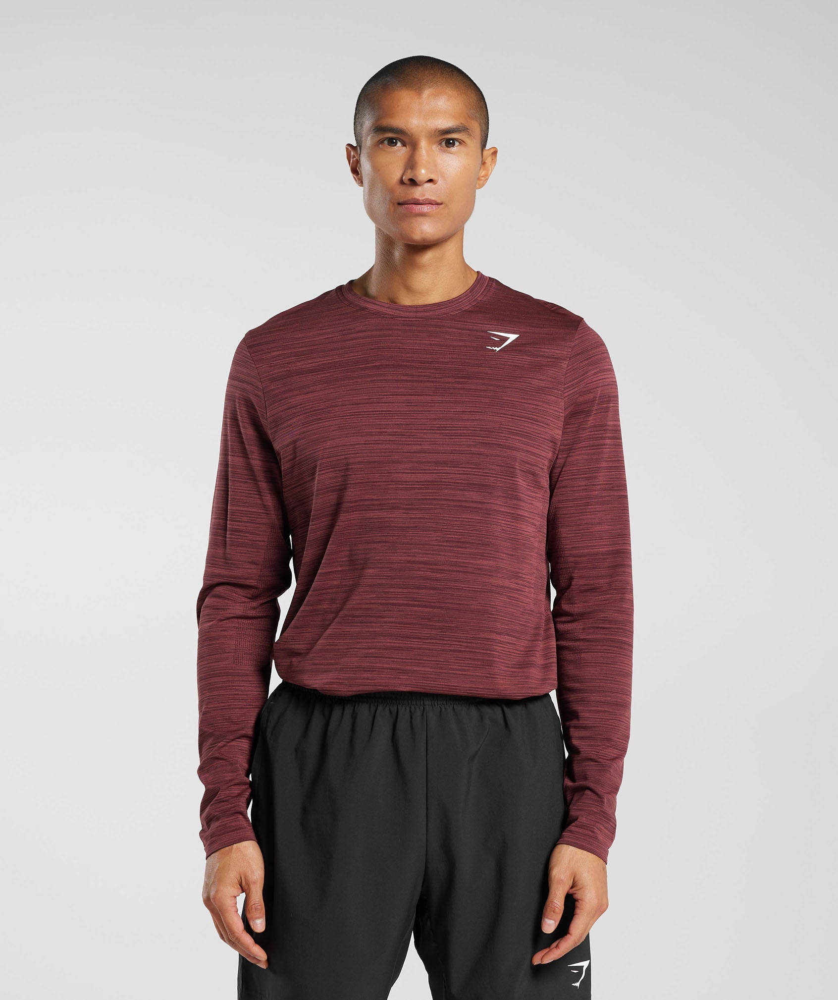 Heather Seamless Long Sleeve T-Shirt in Rich Maroon/Washed Burgundy