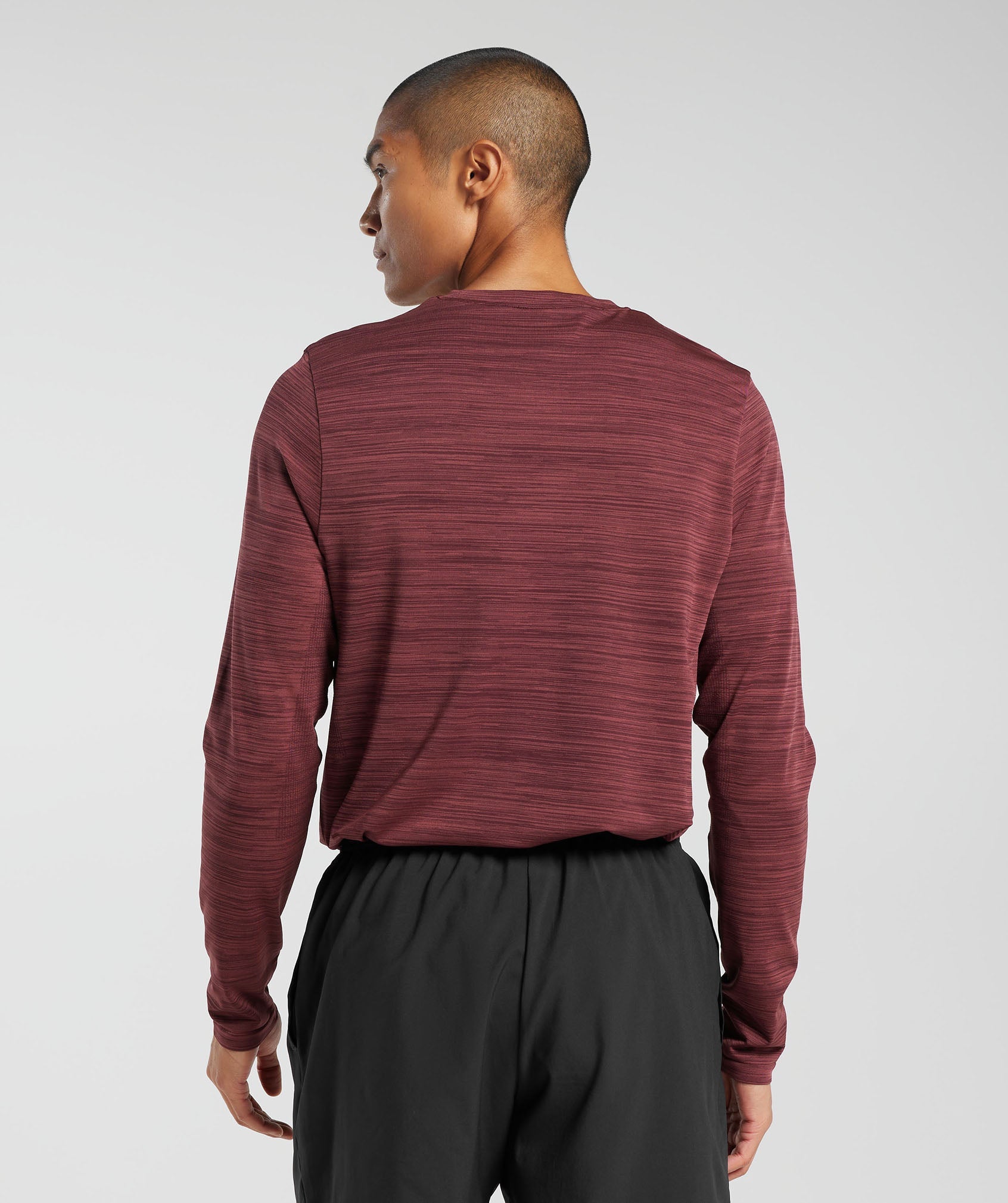 Heather Seamless Long Sleeve T-Shirt in Rich Maroon/Washed Burgundy - view 2