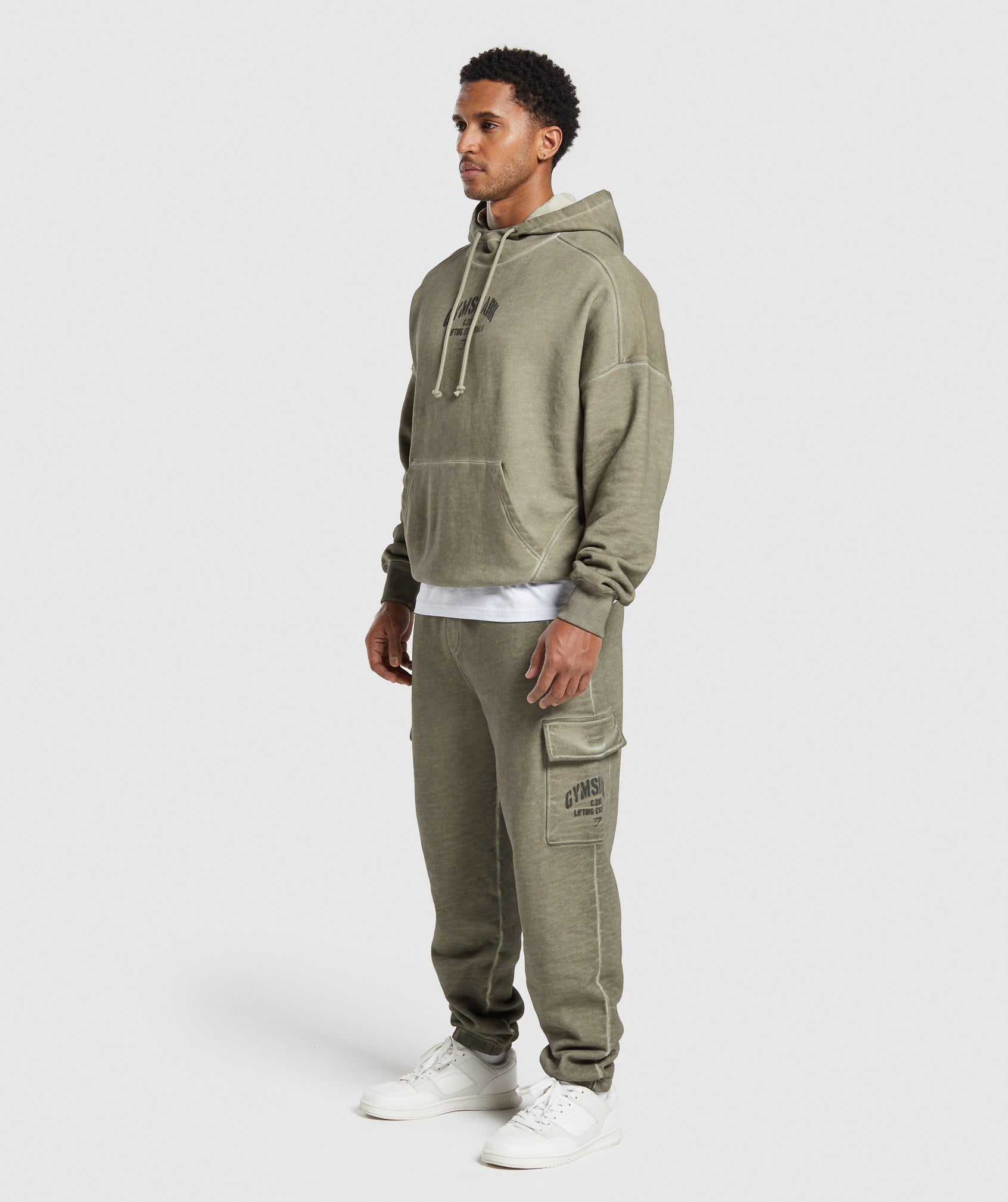 Heavyweight Washed Cargo Joggers in Utility Green - view 4