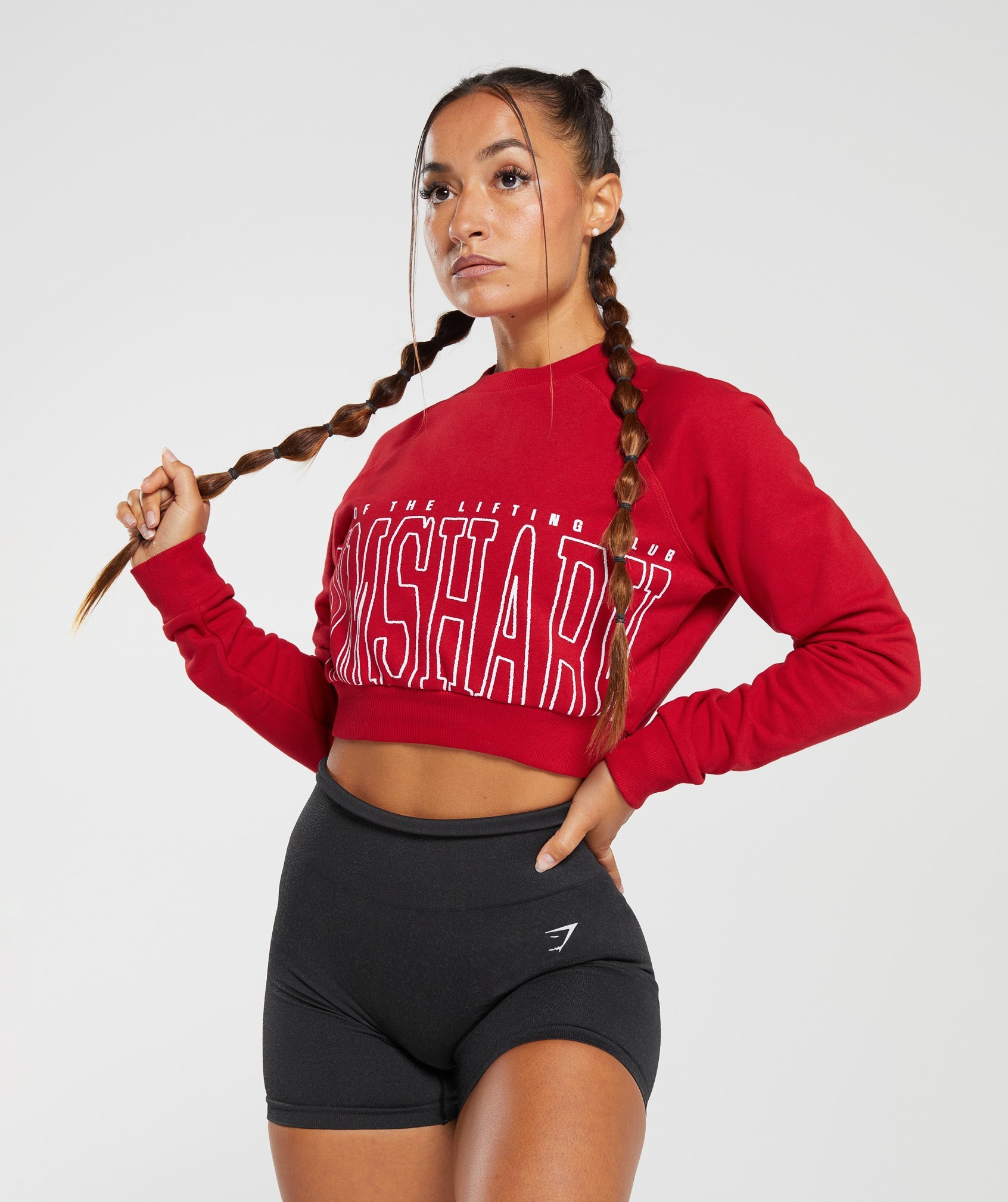 Lifting Graphic Cropped Sweatshirt in Carmine Red - view 3