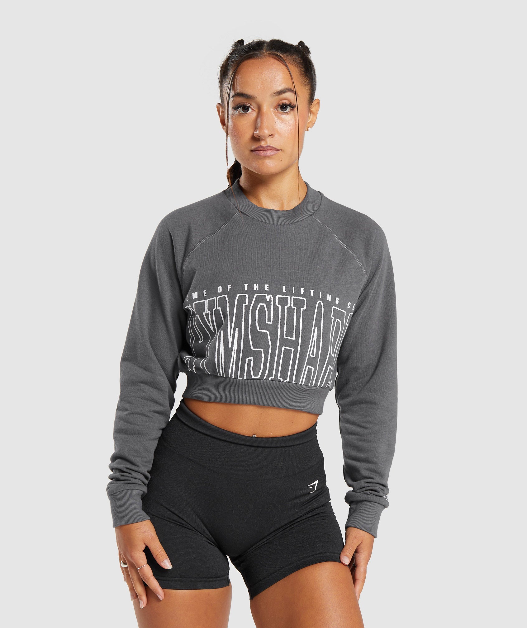 Lifting Graphic Cropped Sweatshirt in Dark Grey