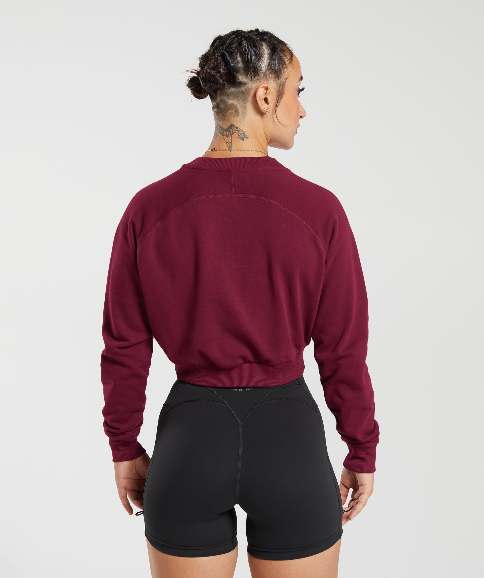 Lifting Graphic Cropped Sweatshirt in Plum Pink - view 2