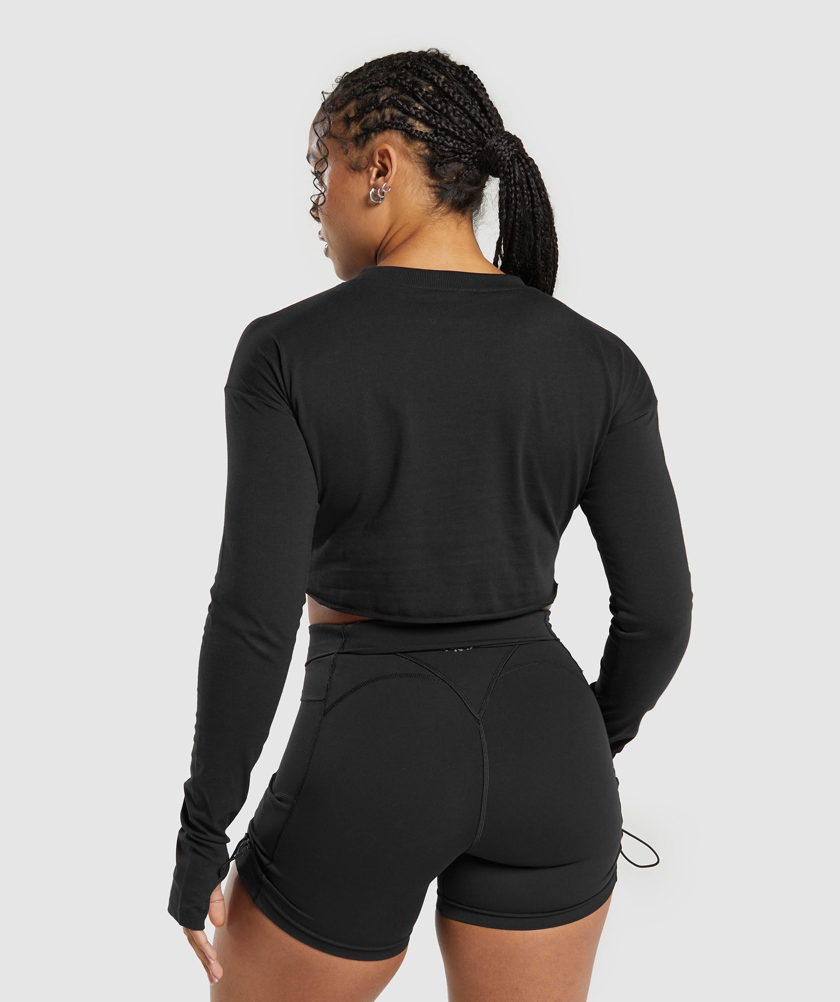 Lifting Long Sleeve Crop Top in Black - view 2