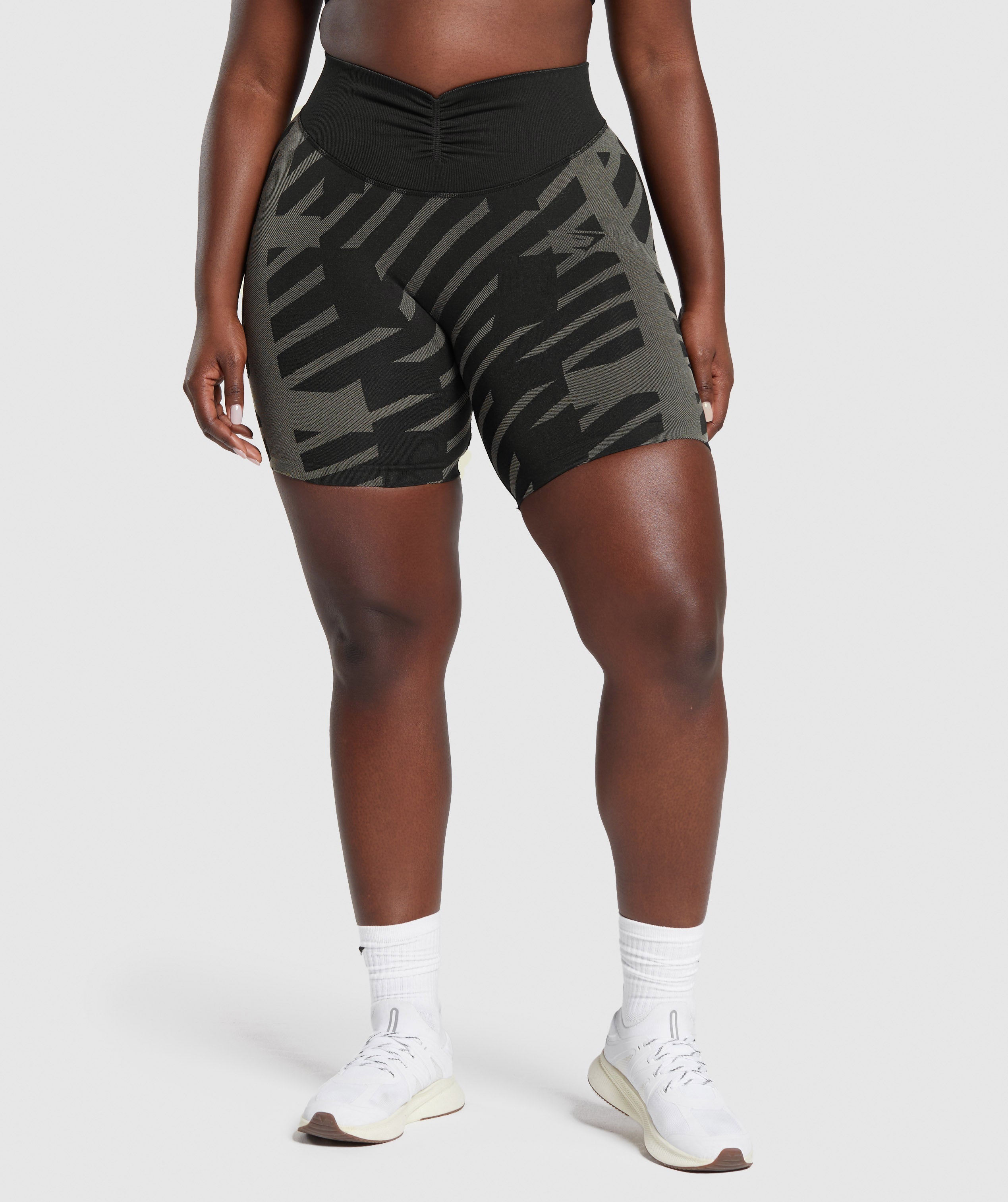 Apex Limit Seamless Ruched Shorts in Black/Washed Stone Brown - view 3