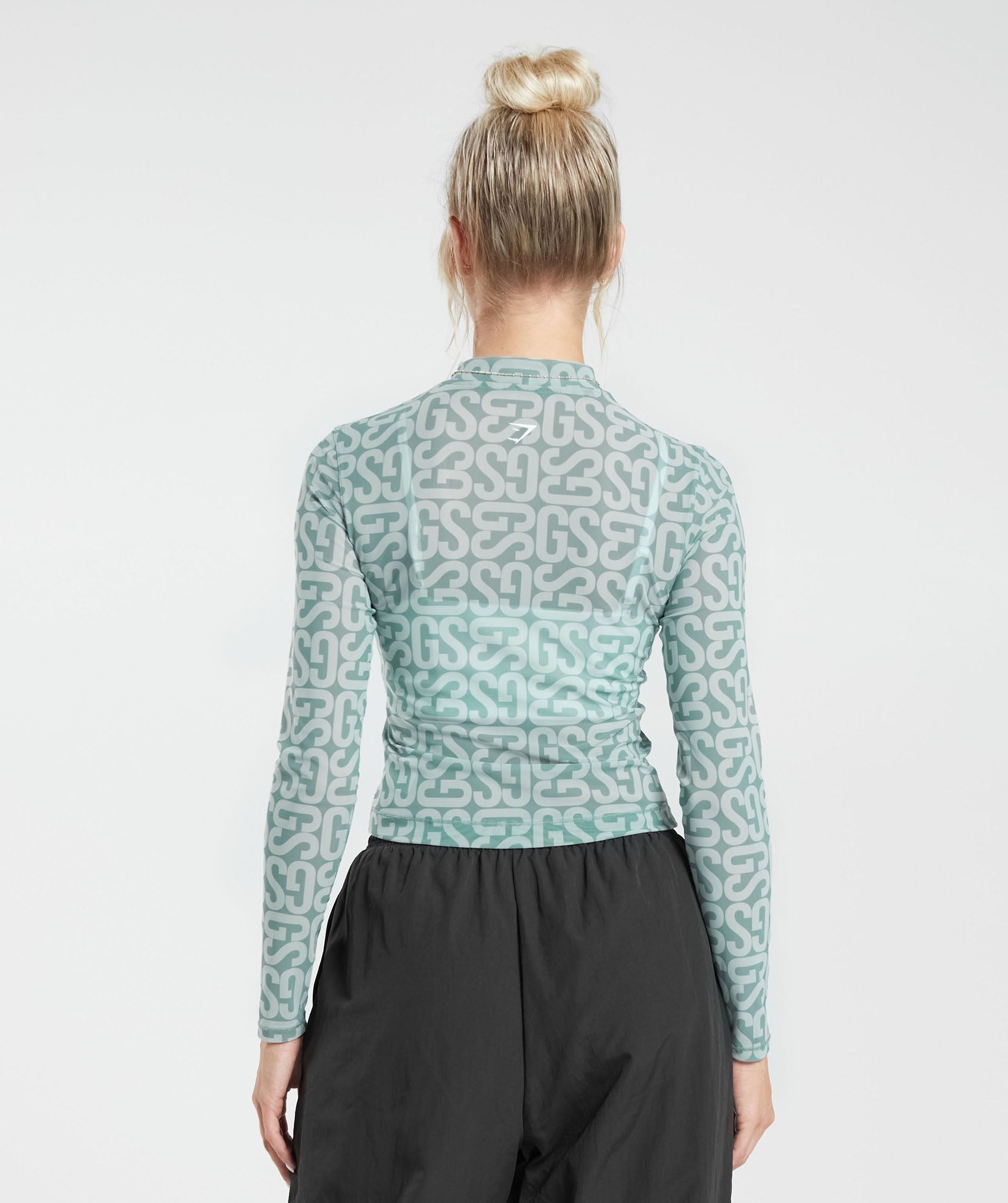 Monogram Mesh Long Sleeve Top in Frost Teal - view 2