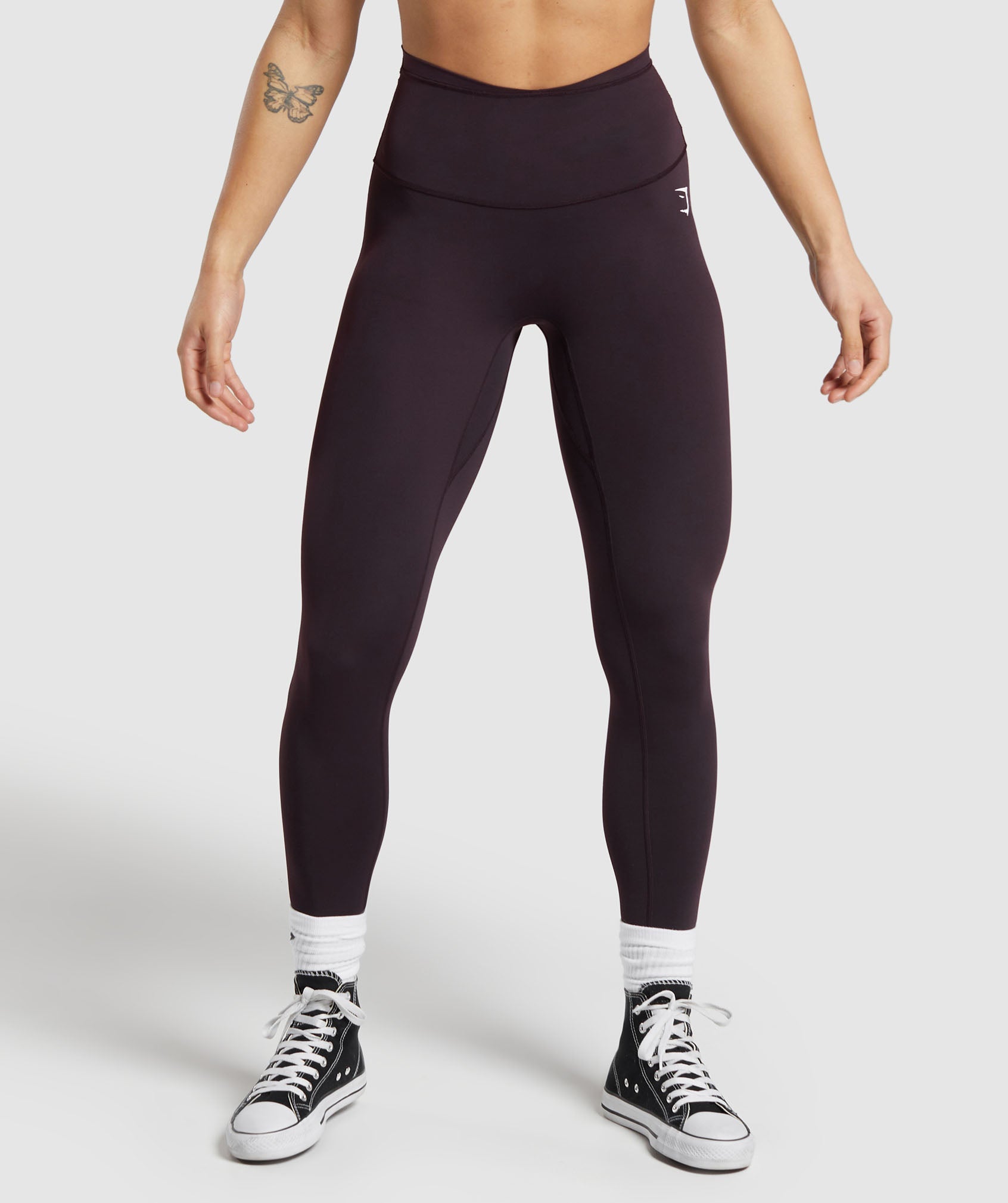 Mesh Waistband Leggings in Plum Brown - view 1