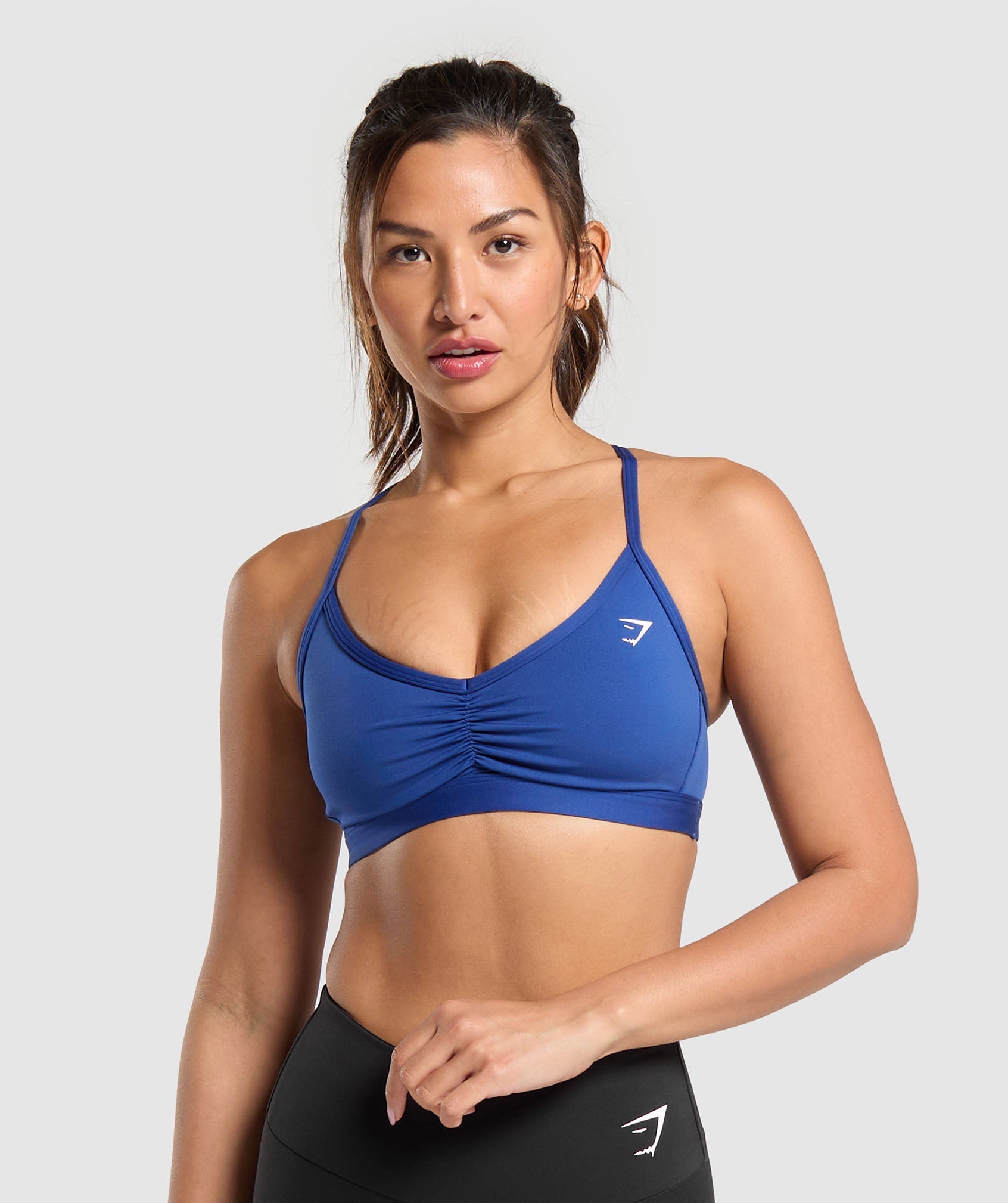 Ruched Strappy Sports Bra in Wave Blue