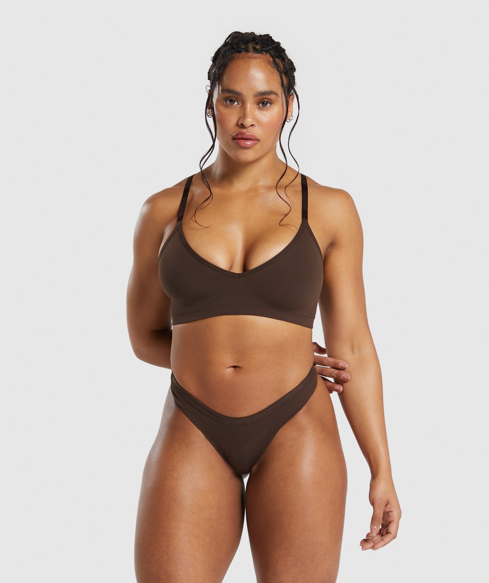 Seamless Dipped Front Thong in Archive Brown - view 4